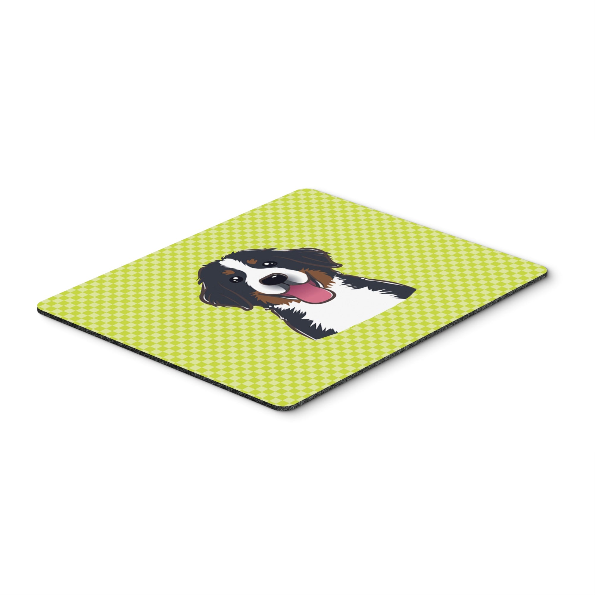 Checkerboard Lime Green Bernese Mountain Dog Mouse Pad, Hot Pad Or Trivet