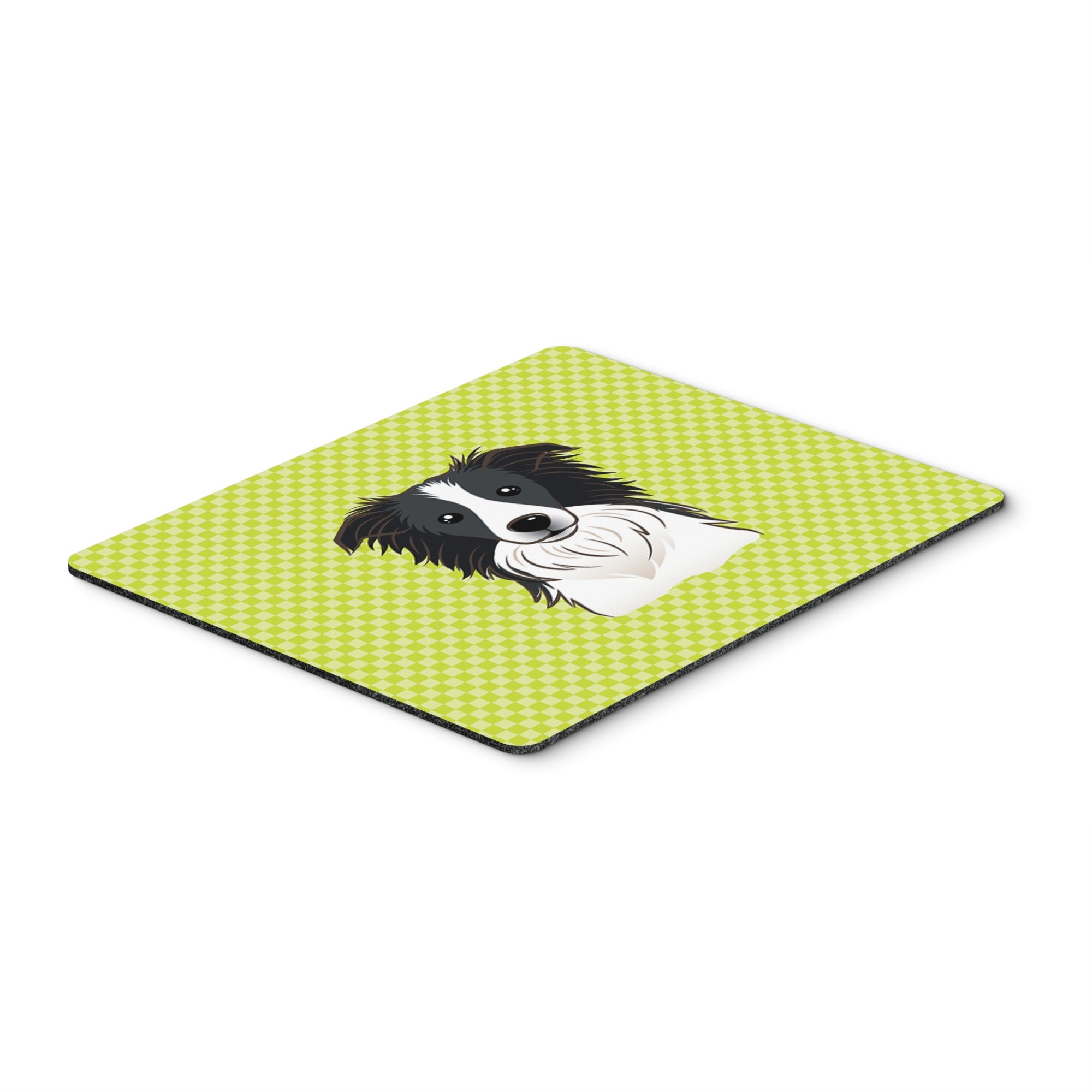 Checkerboard Lime Green Border Collie Mouse Pad, Hot Pad Or Trivet