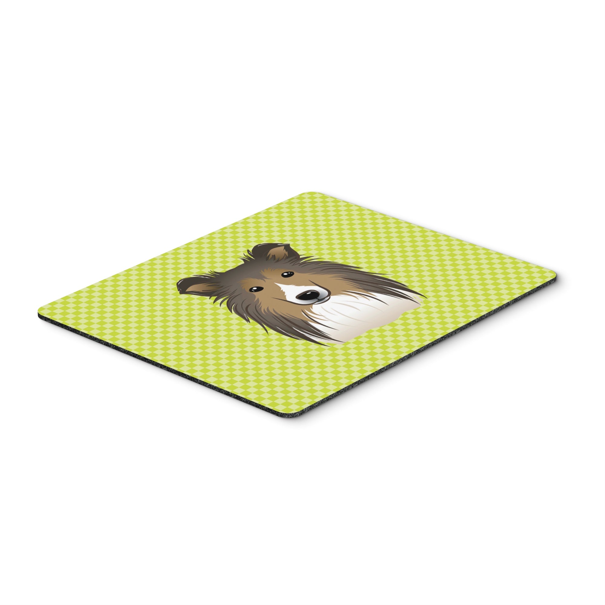 Checkerboard Lime Green Sheltie Mouse Pad, Hot Pad Or Trivet