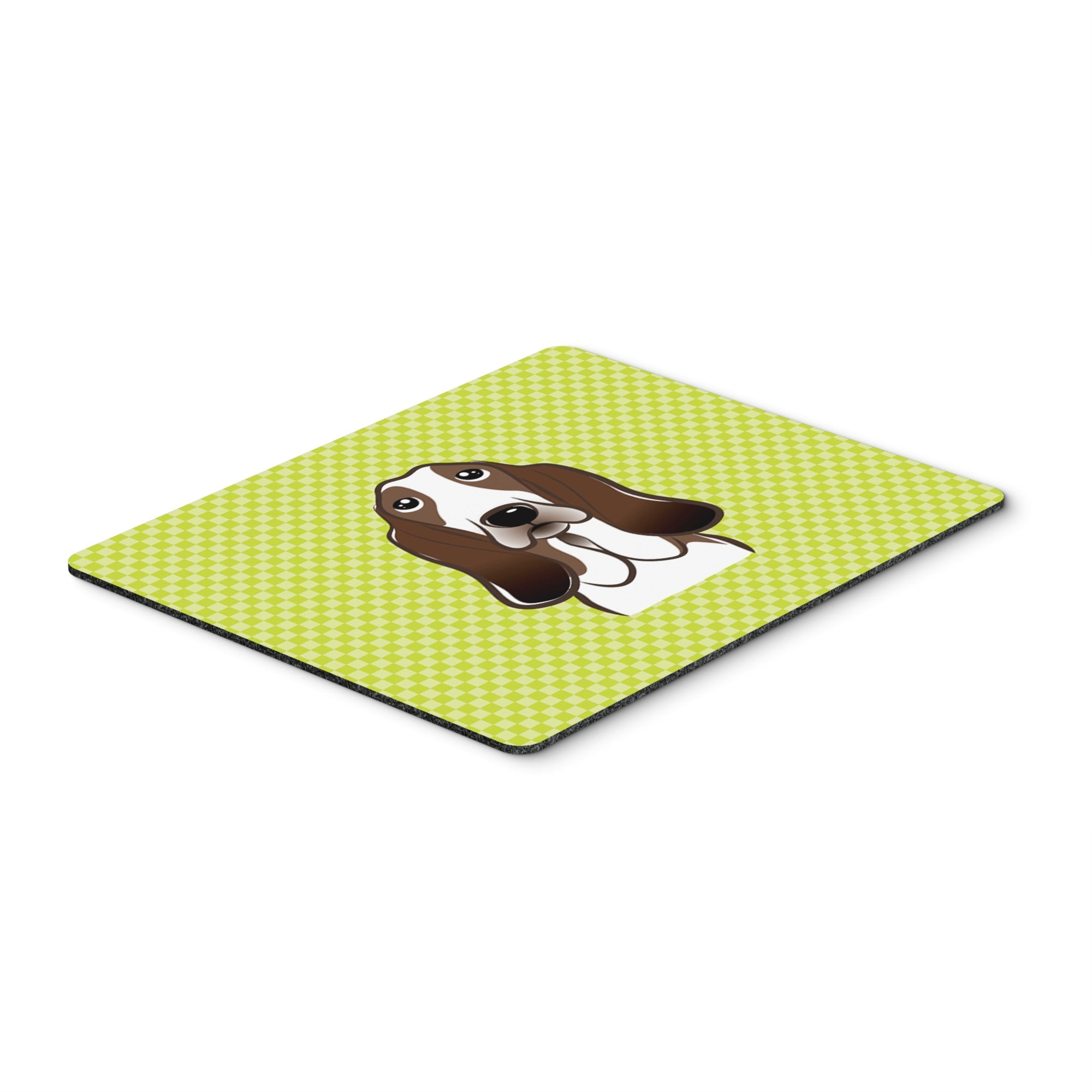 Checkerboard Lime Green Basset Hound Mouse Pad, Hot Pad Or Trivet