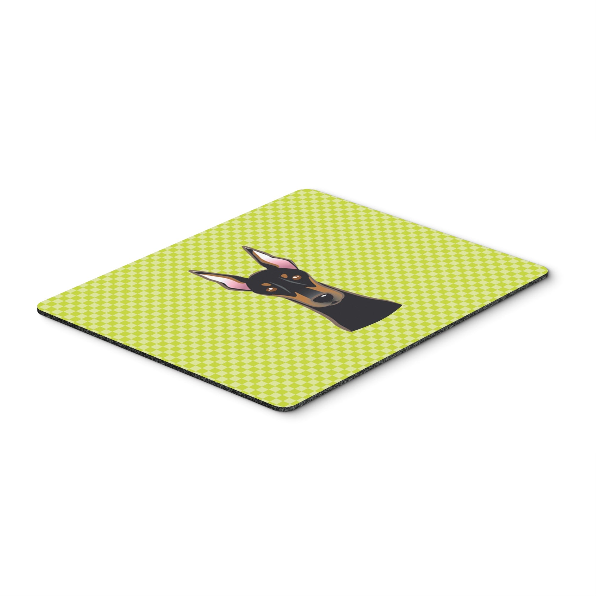 Checkerboard Lime Green Doberman Mouse Pad, Hot Pad Or Trivet