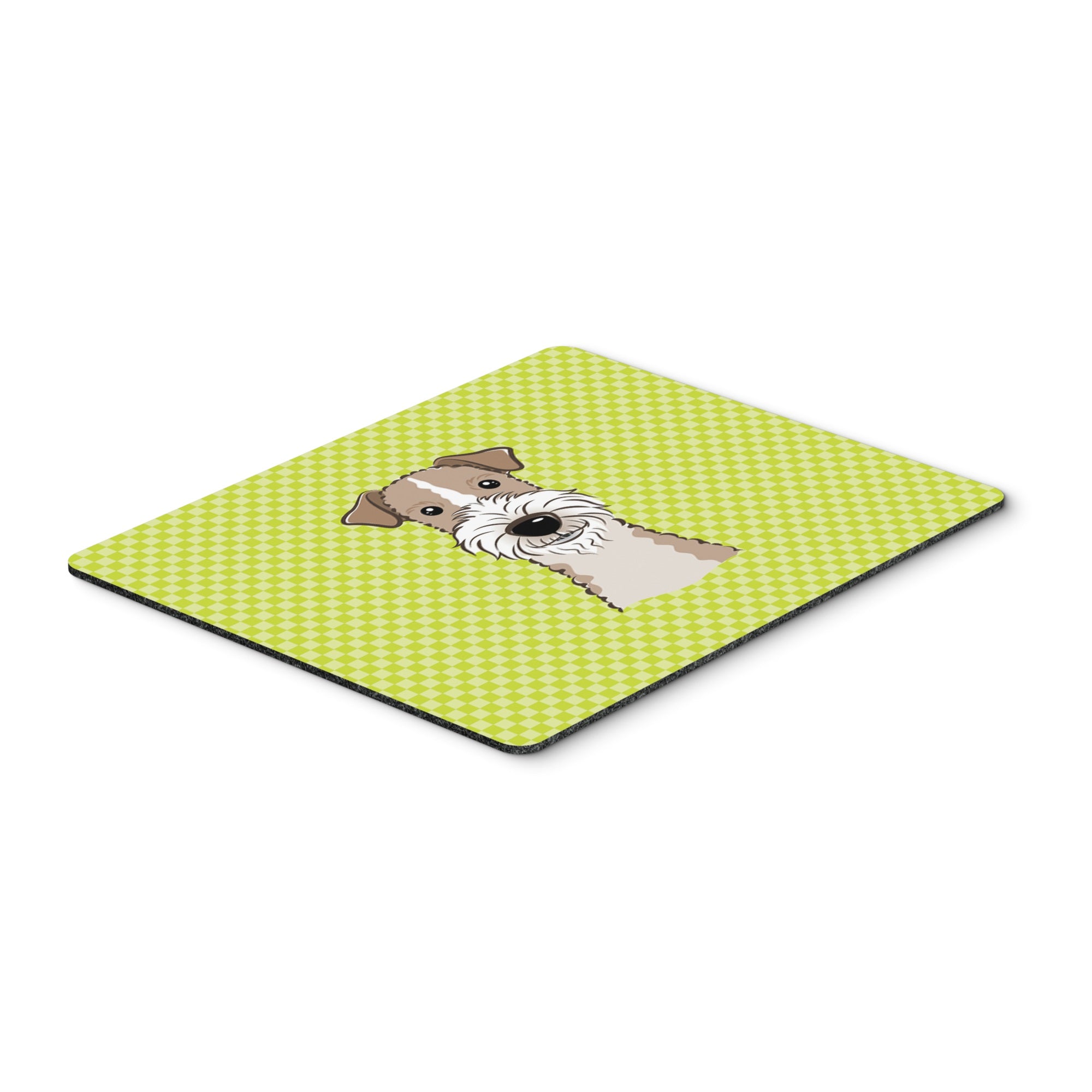 Checkerboard Lime Green Wire Haired Fox Terrier Mouse Pad, Hot Pad Or Trivet