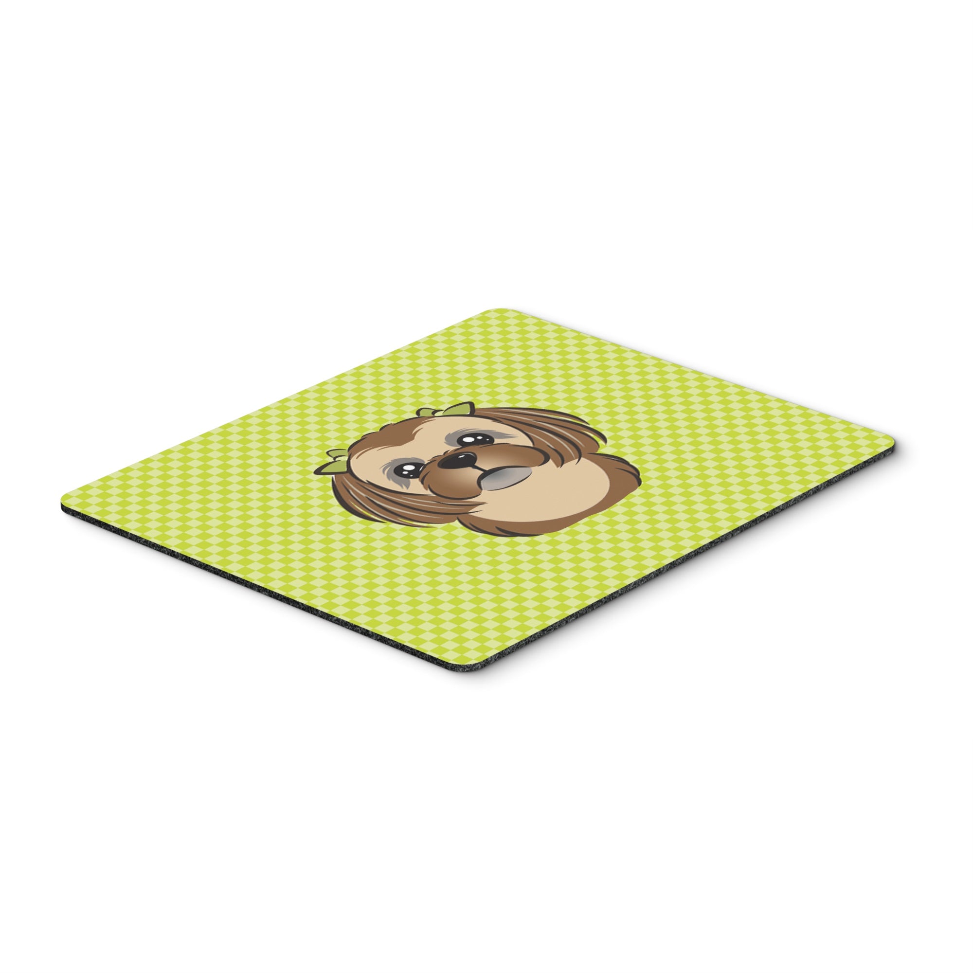 Checkerboard Lime Green Chocolate Brown Shih Tzu Mouse Pad, Hot Pad Or Trivet