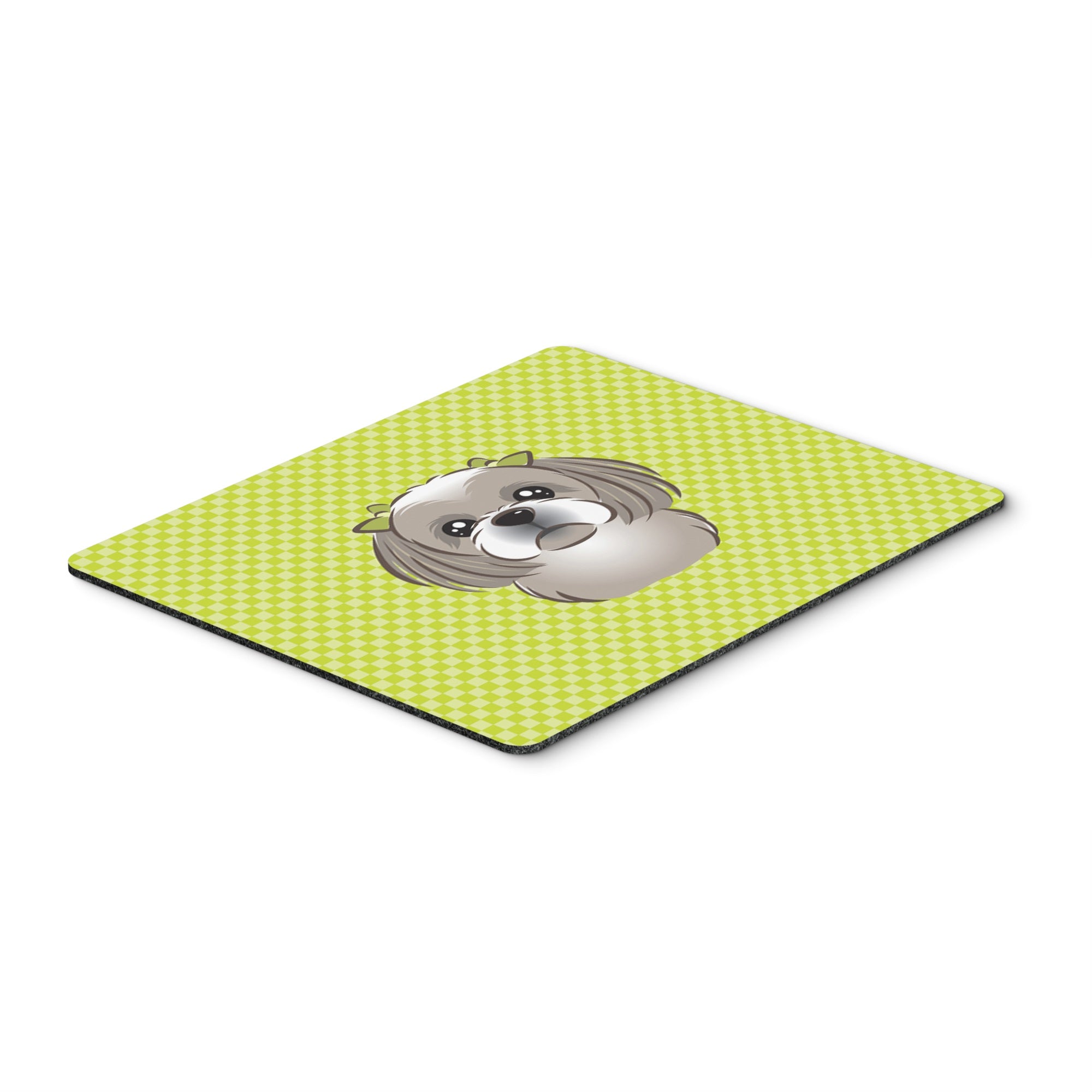 Checkerboard Lime Green Gray Silver Shih Tzu Mouse Pad, Hot Pad Or Trivet