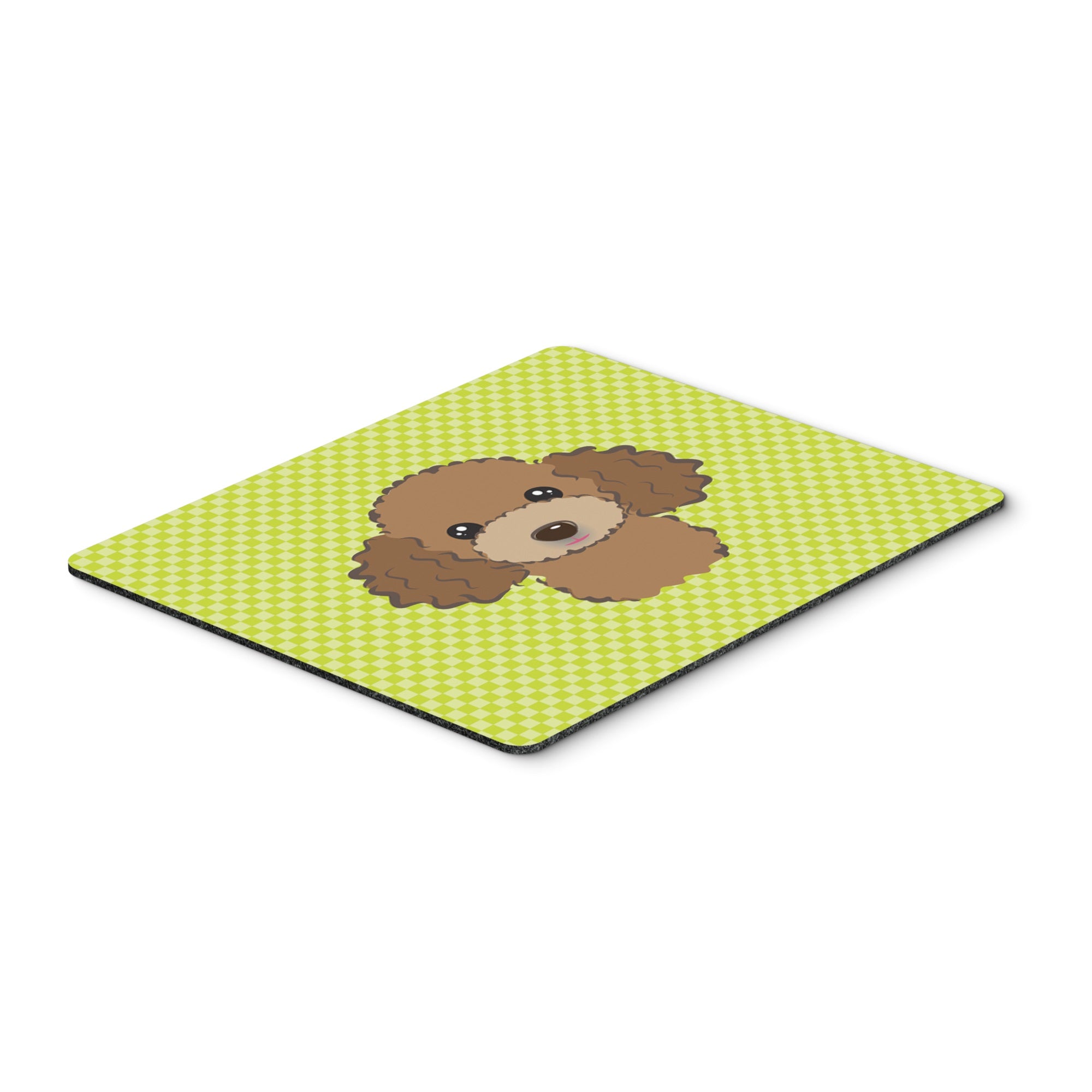 Checkerboard Lime Green Chocolate Brown Poodle Mouse Pad, Hot Pad Or Trivet