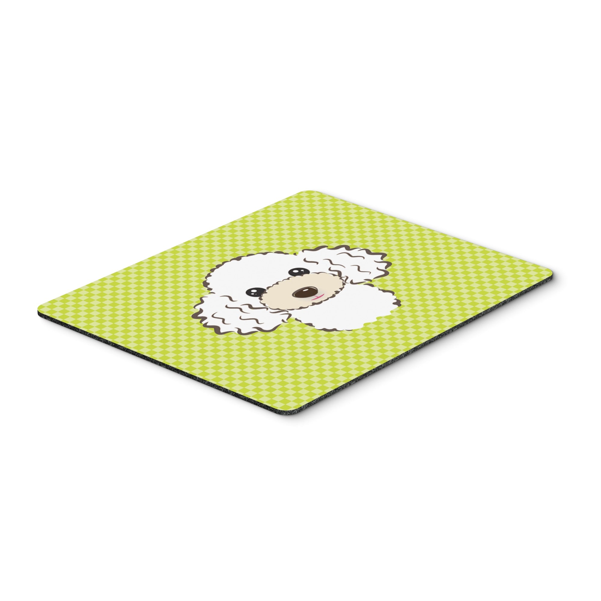 Checkerboard Lime Green White Poodle Mouse Pad, Hot Pad Or Trivet