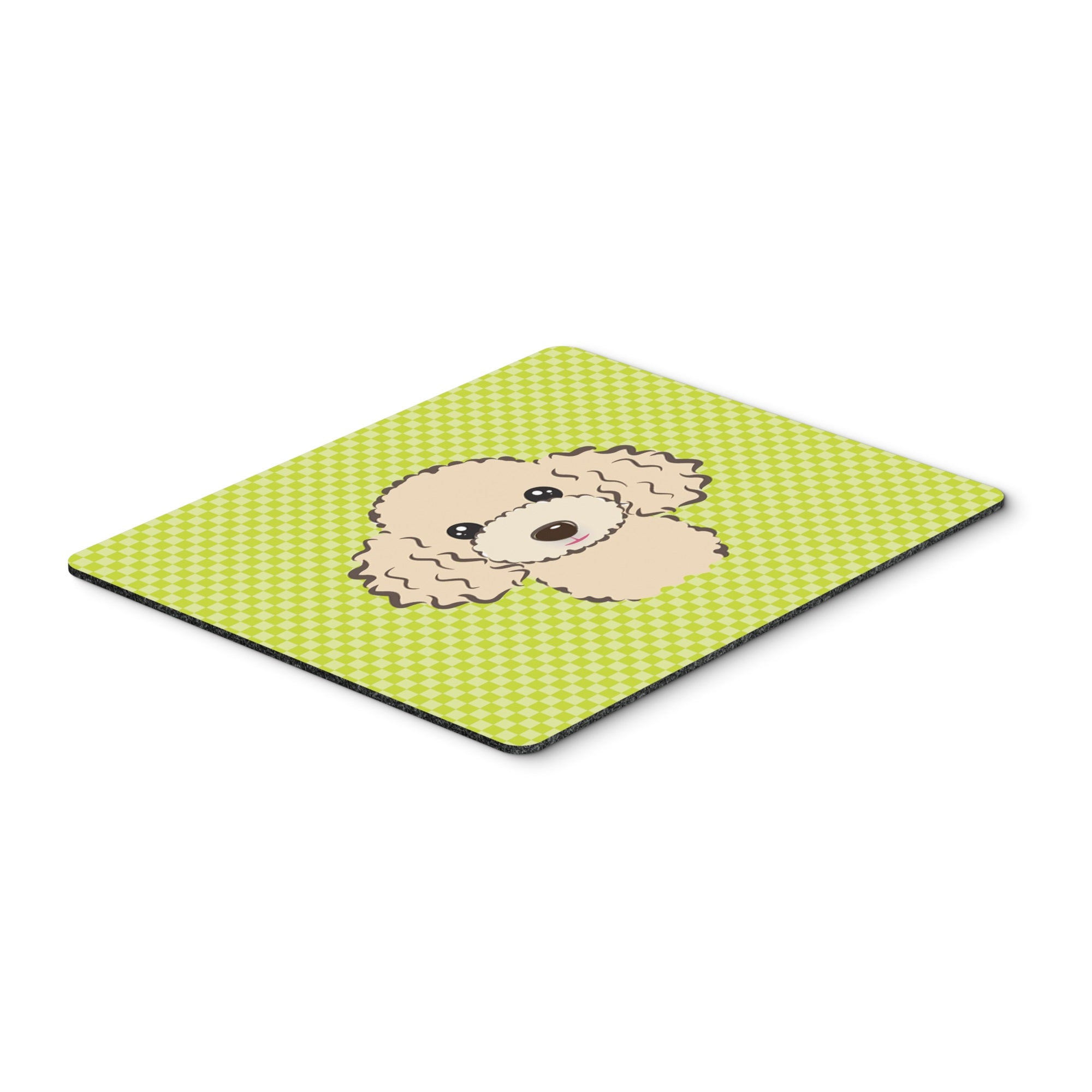 Checkerboard Lime Green Buff Poodle Mouse Pad, Hot Pad Or Trivet