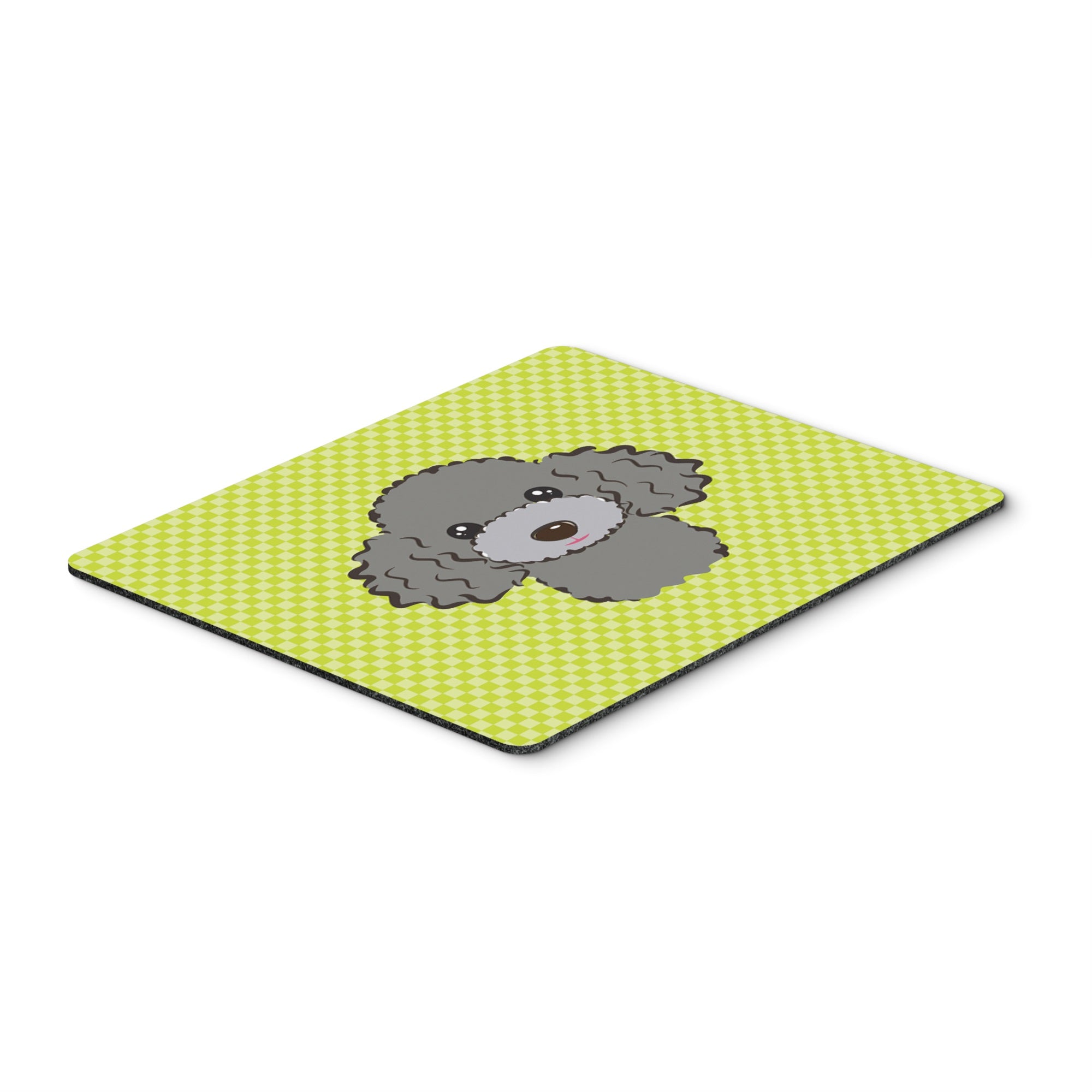 Checkerboard Lime Green Silver Gray Poodle Mouse Pad, Hot Pad Or Trivet