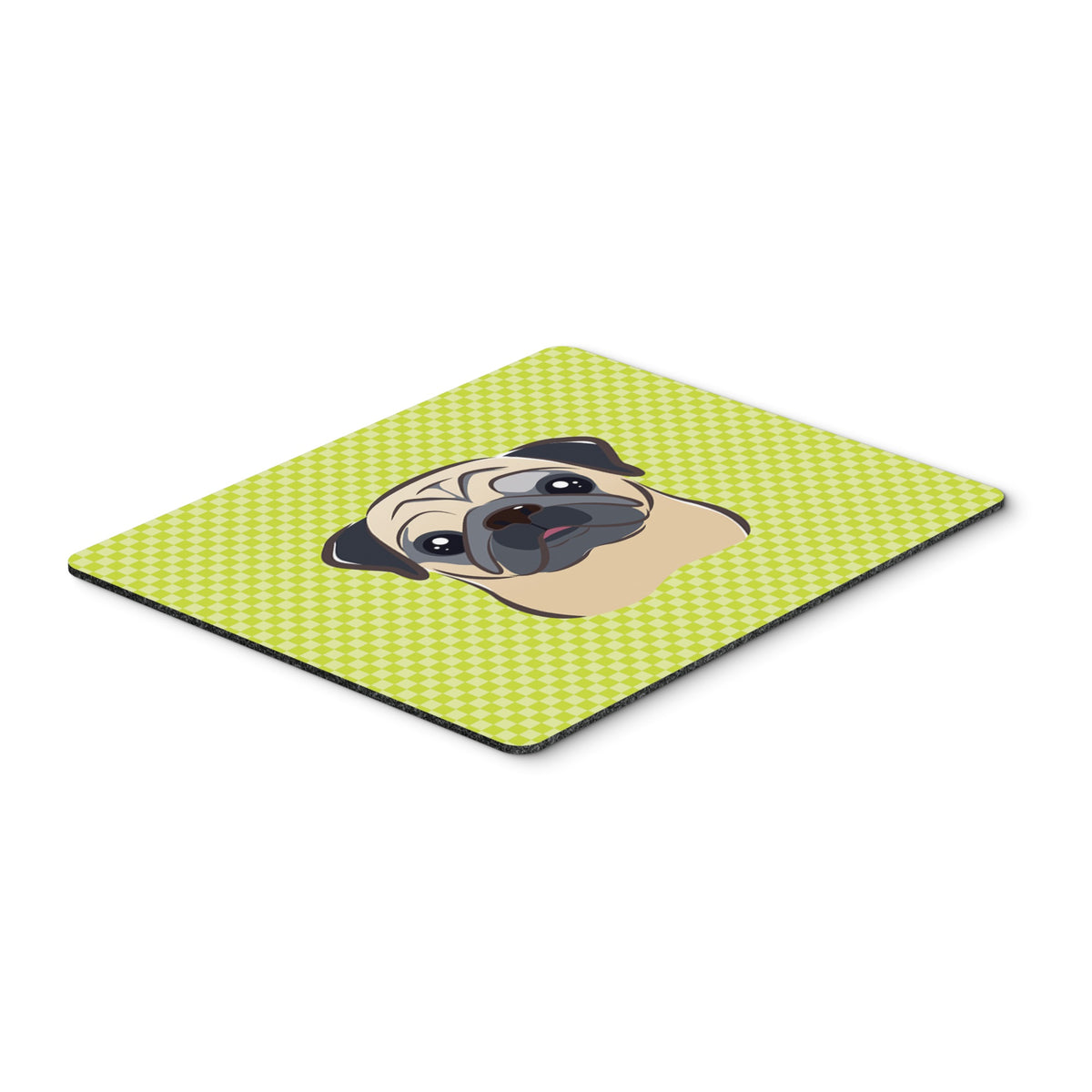 Checkerboard Lime Green Fawn Pug Mouse Pad, Hot Pad Or Trivet