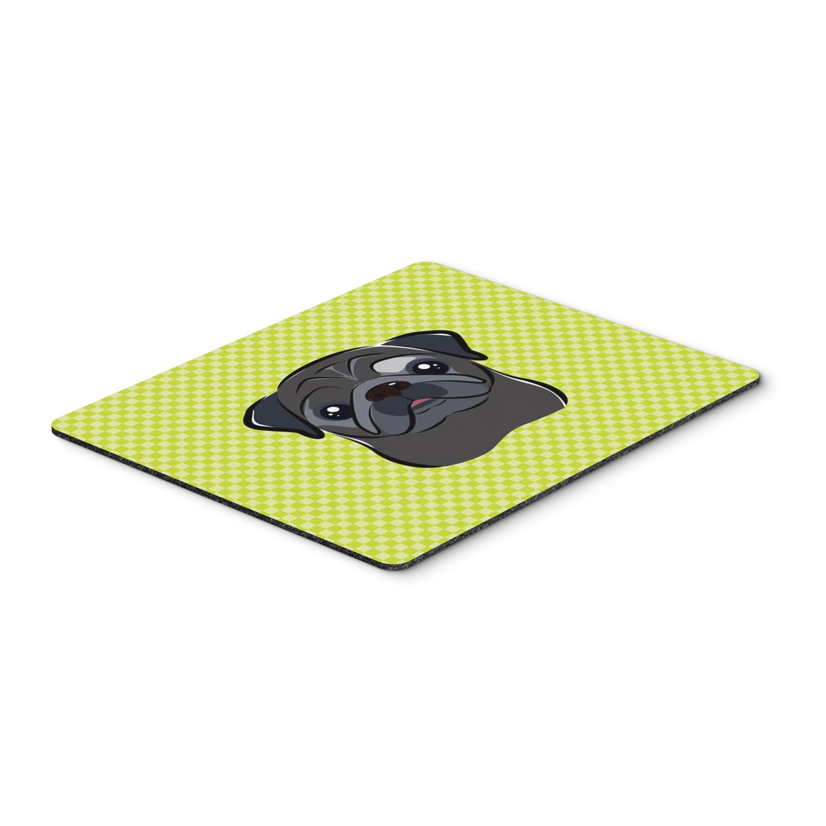 Checkerboard Lime Green Black Pug Mouse Pad, Hot Pad Or Trivet
