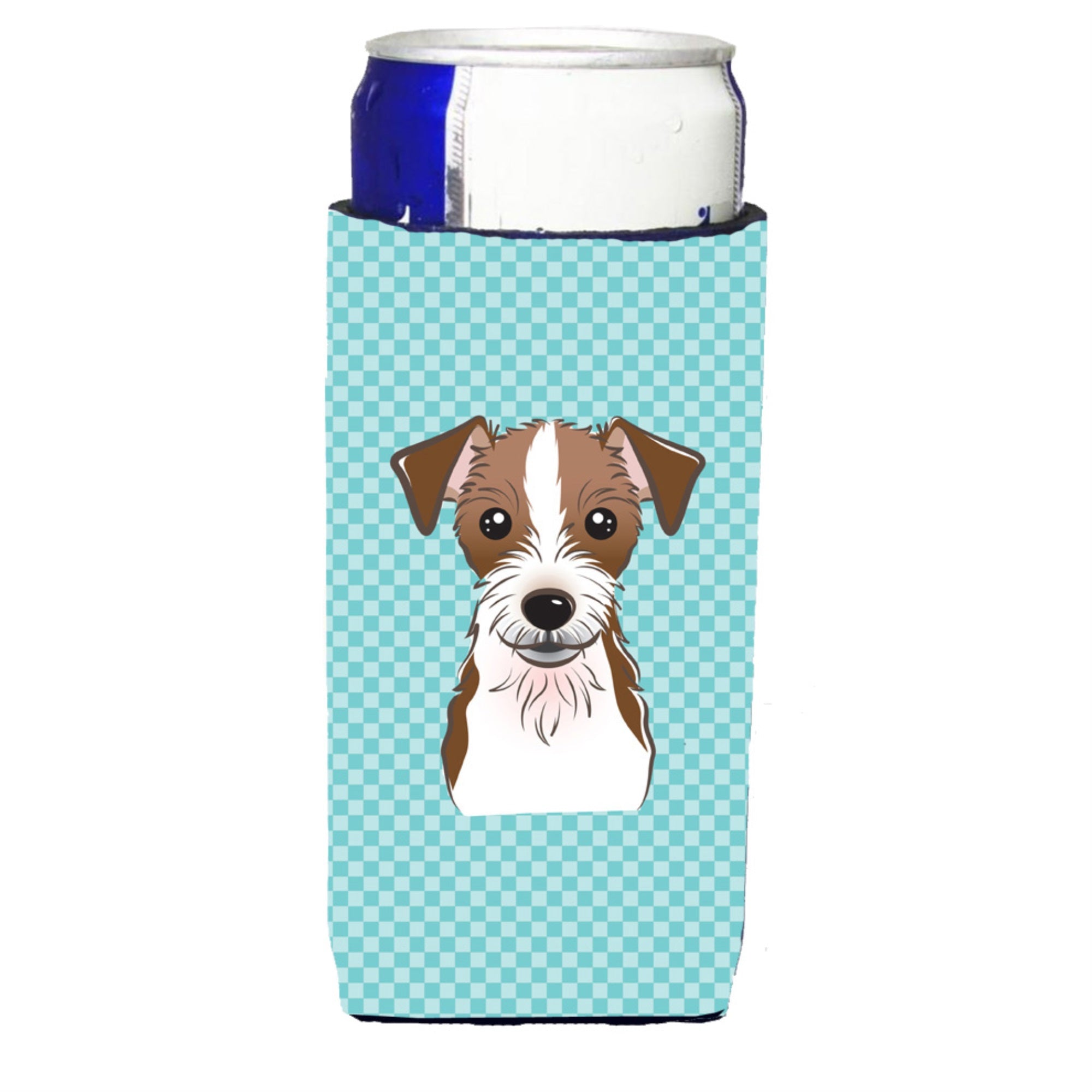 Checkerboard Blue Jack Russell Terrier Ultra Hugger For Slim Cans