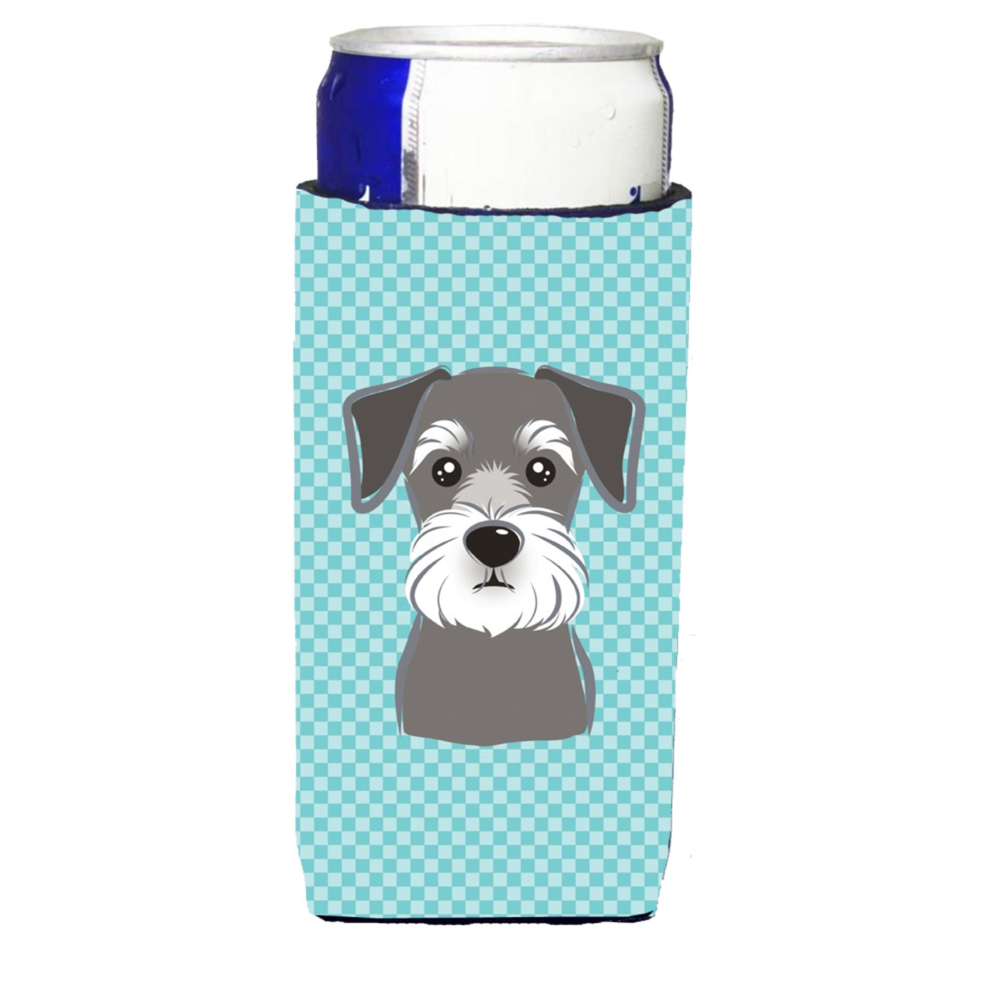 Checkerboard Blue Schnauzer Ultra Hugger For Slim Cans