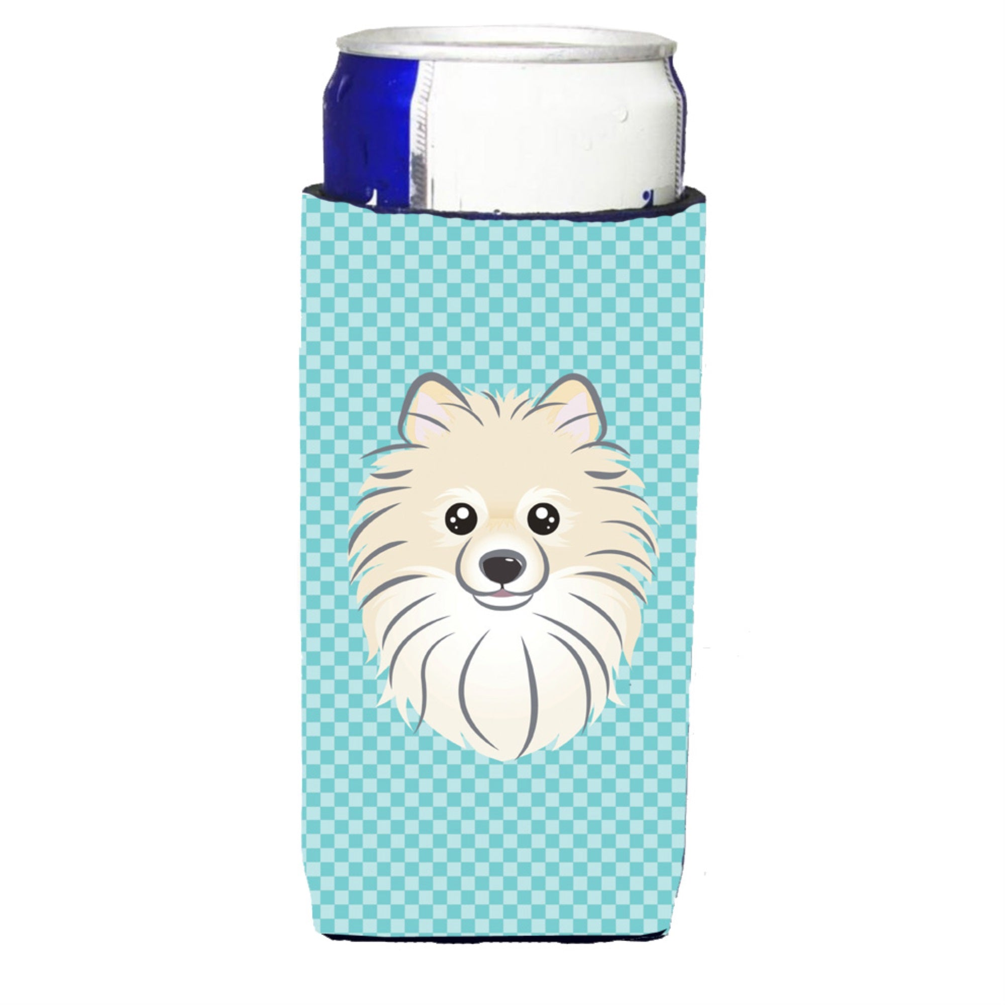 Checkerboard Blue Pomeranian Ultra Hugger For Slim Cans