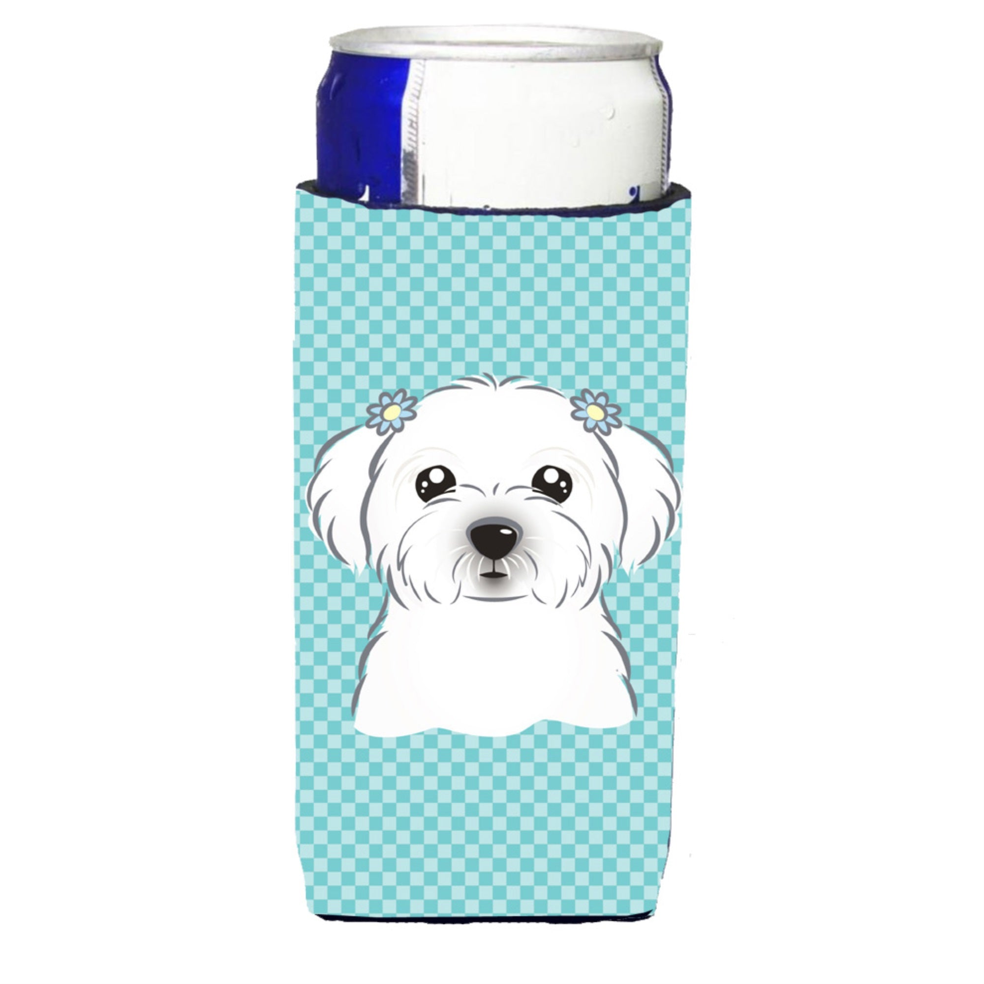 Checkerboard Blue Maltese Ultra Hugger For Slim Cans