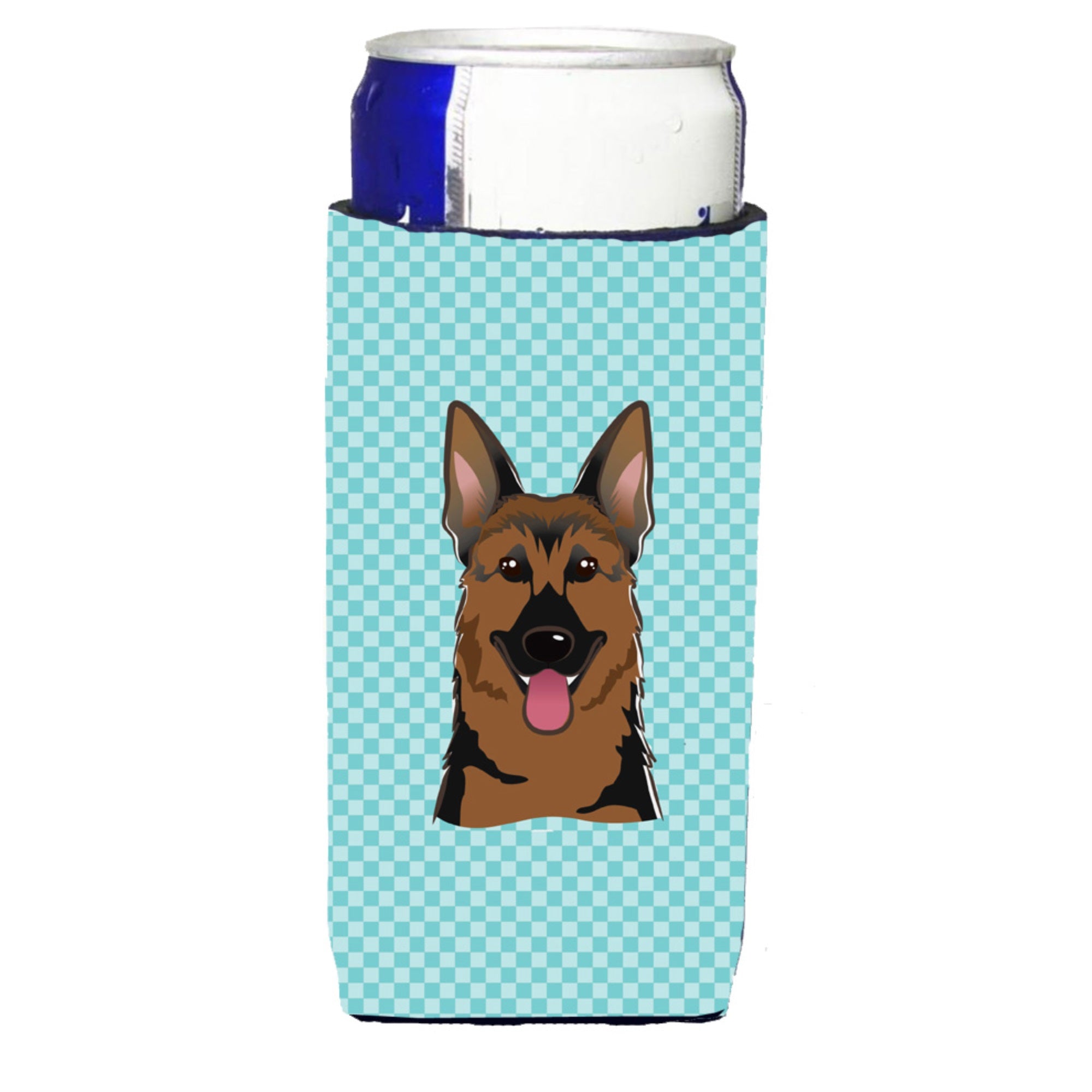 Checkerboard Blue German Shepherd Ultra Hugger For Slim Cans