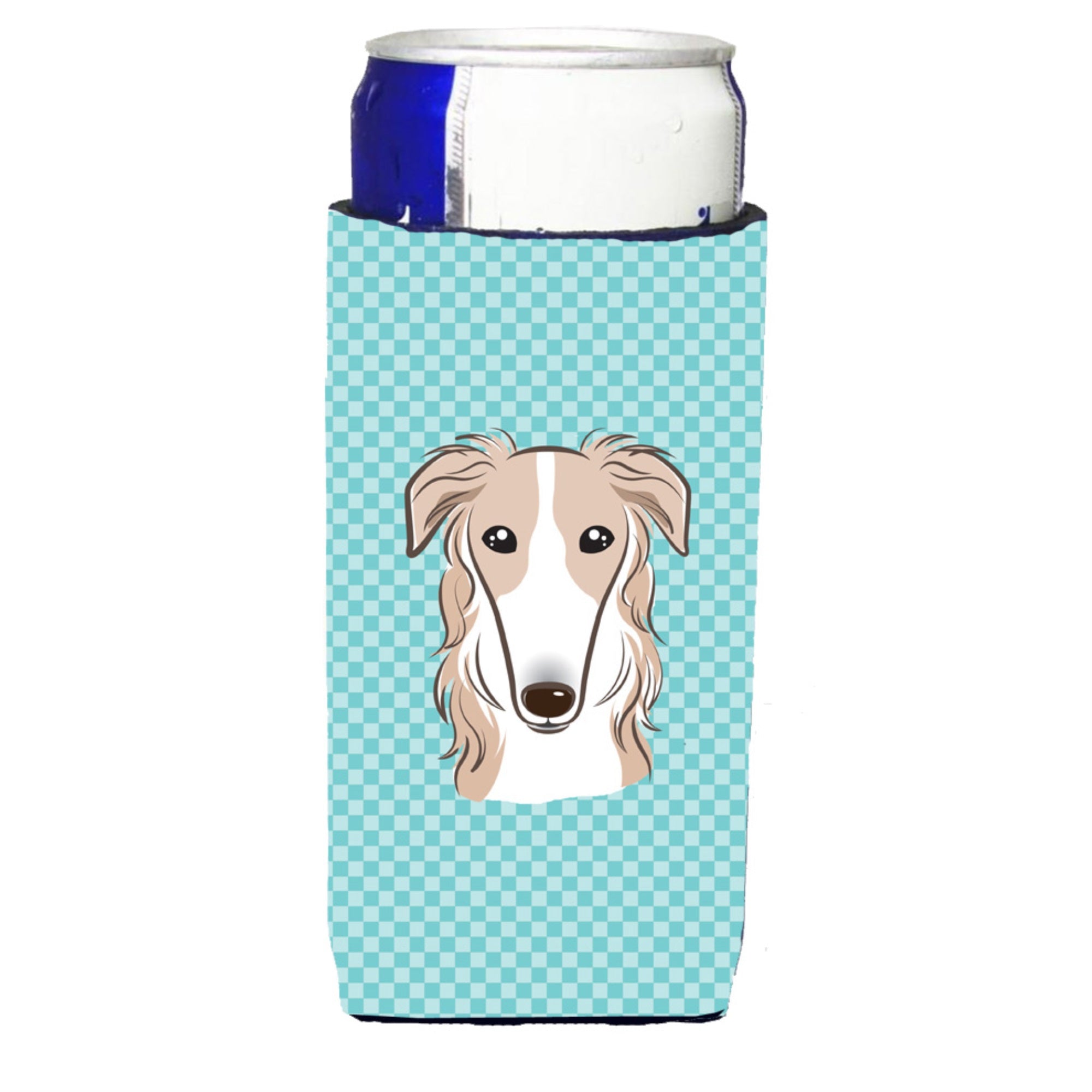 Checkerboard Blue Borzoi Ultra Hugger For Slim Cans