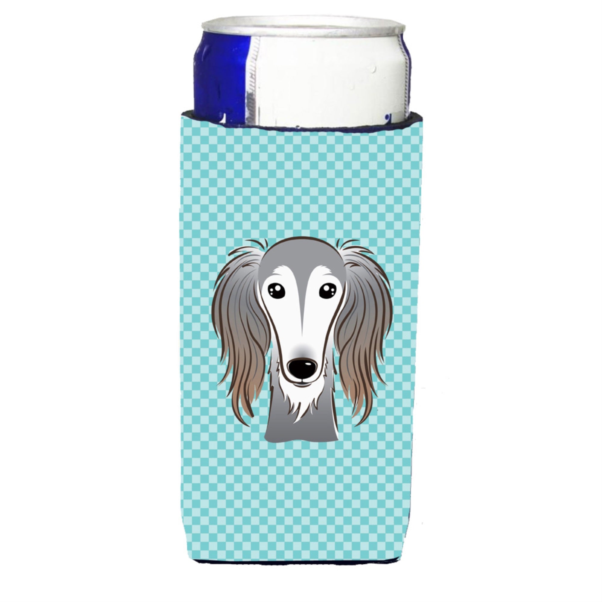 Checkerboard Blue Saluki Ultra Hugger For Slim Cans