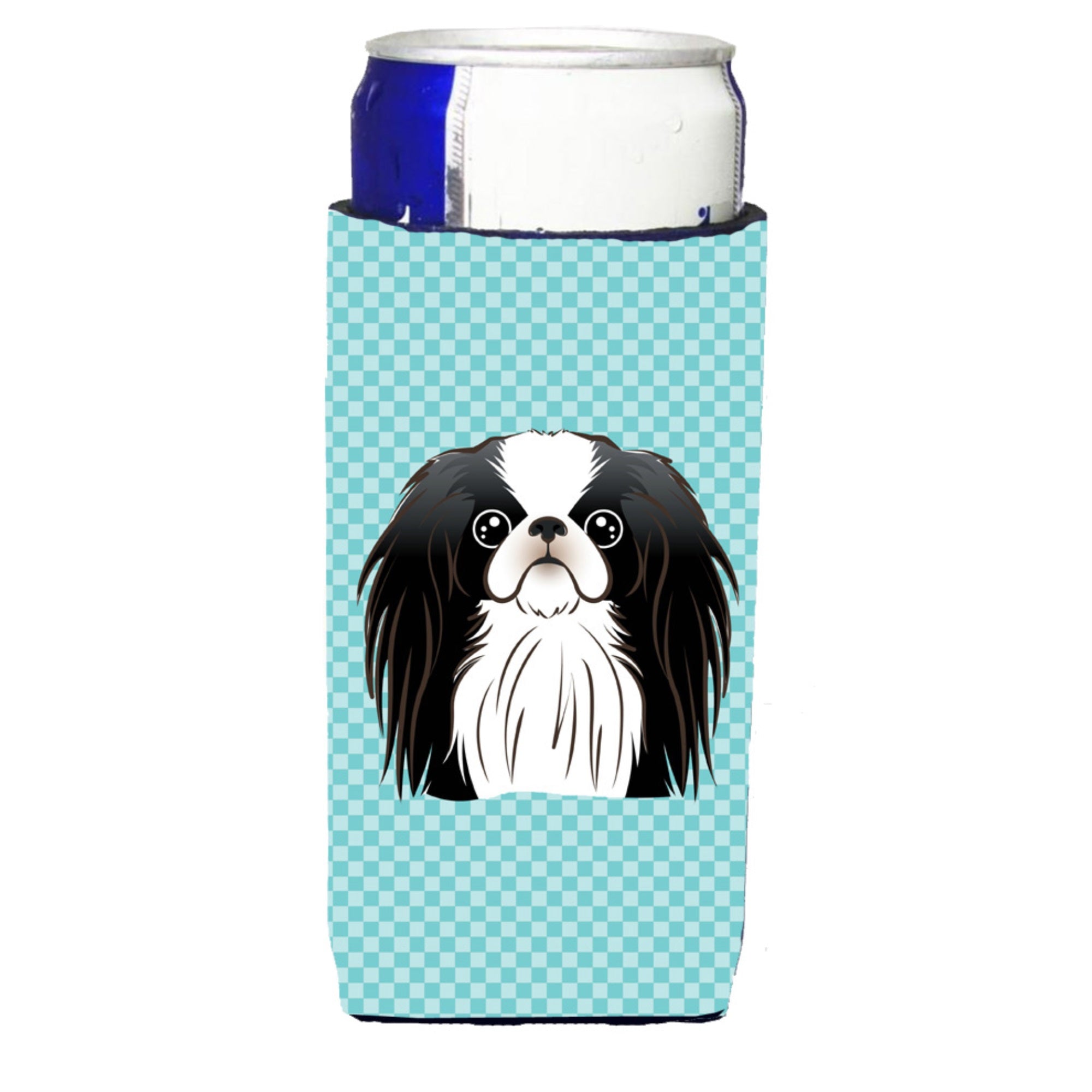 Checkerboard Blue Japanese Chin Ultra Hugger For Slim Cans