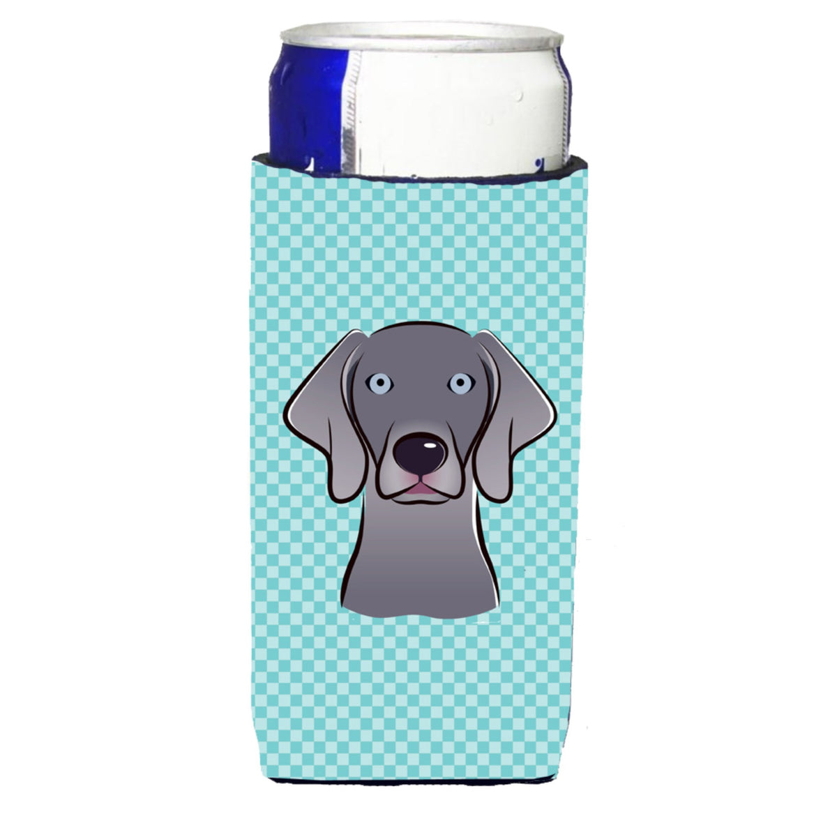 Checkerboard Blue Weimaraner Ultra Hugger For Slim Cans