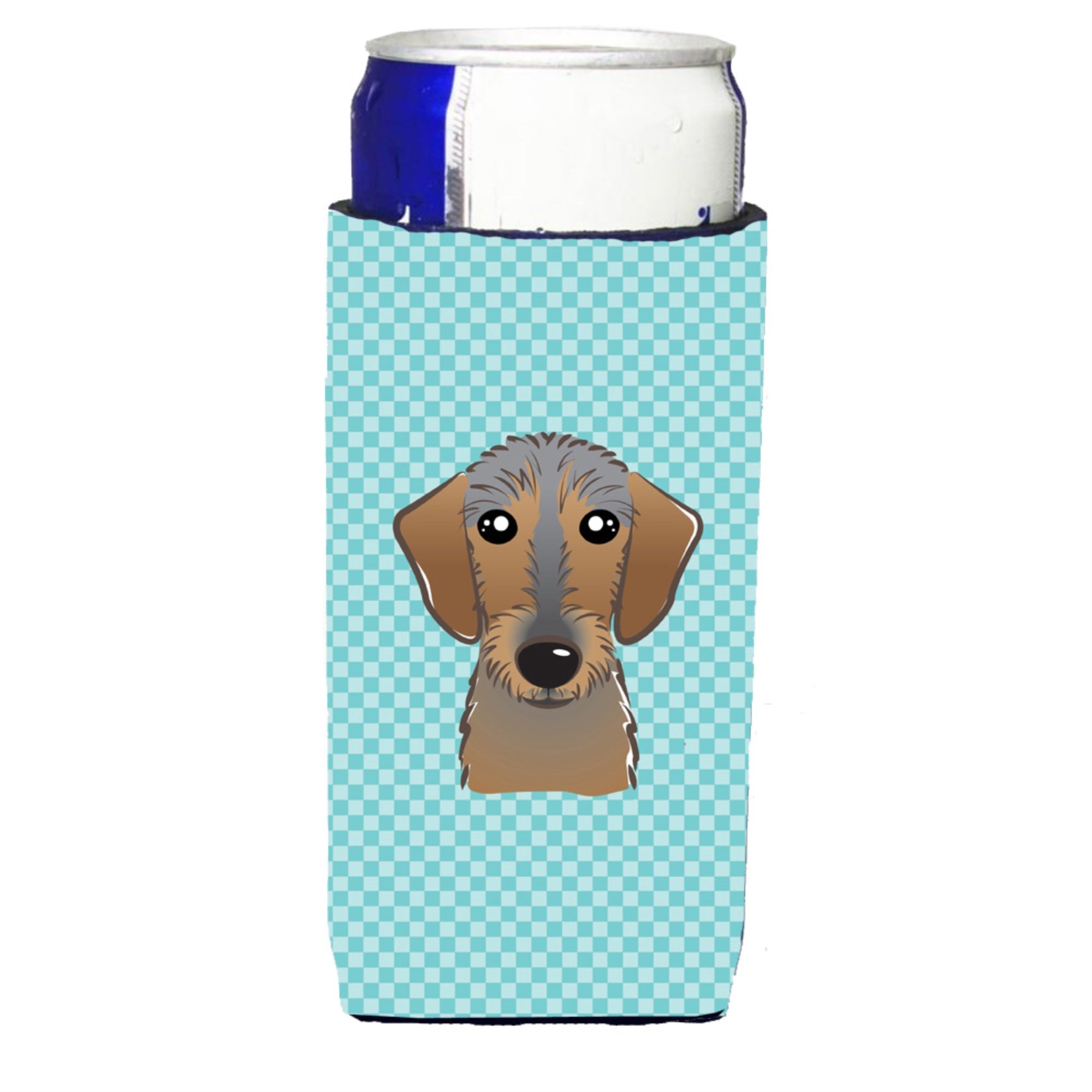 Checkerboard Blue Wirehaired Dachshund Ultra Hugger For Slim Cans