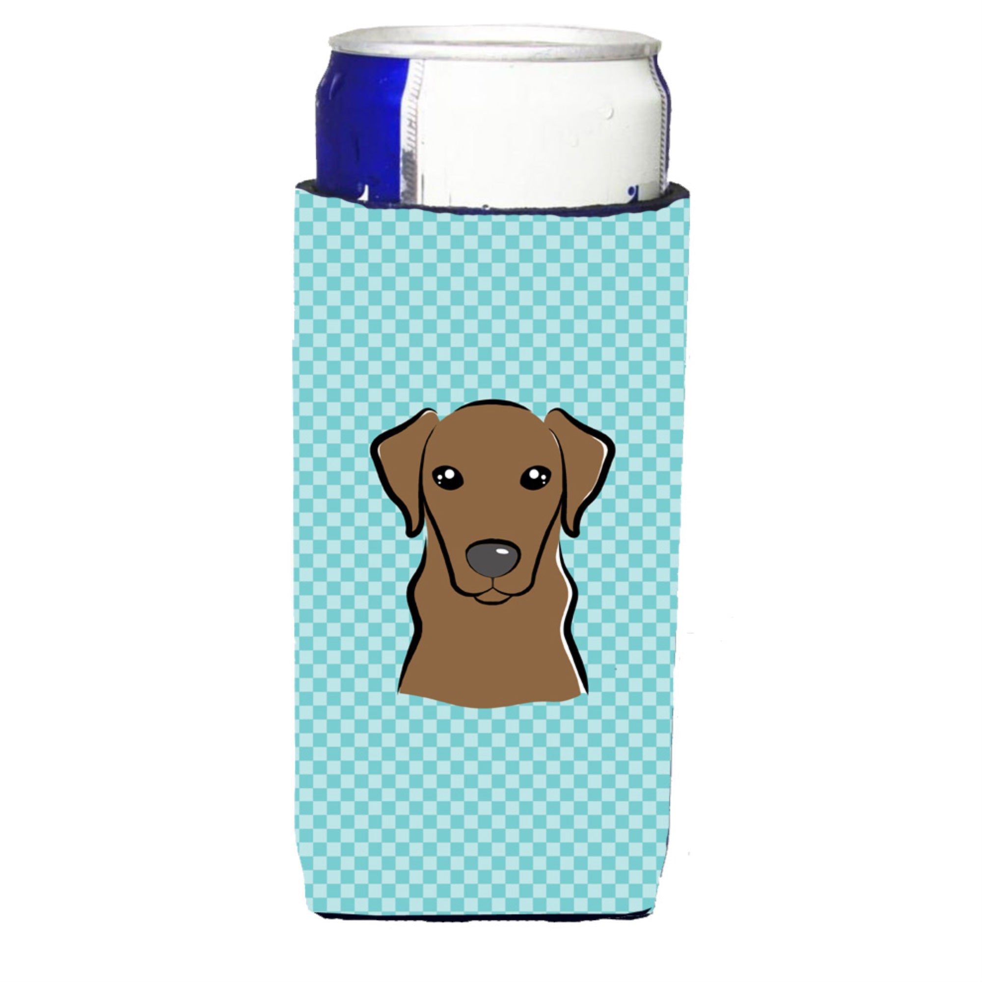 Checkerboard Blue Chocolate Labrador Ultra Hugger For Slim Cans