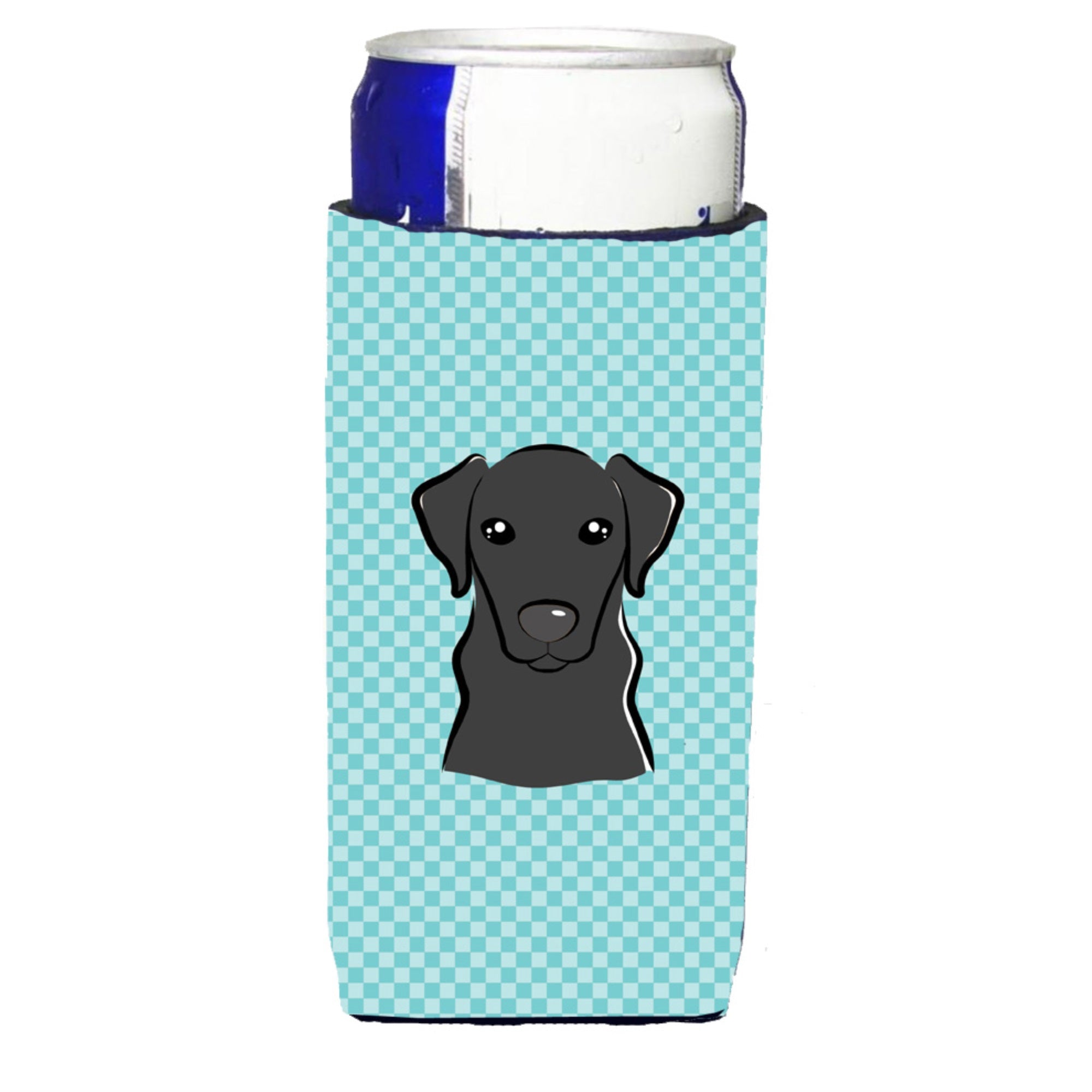 Checkerboard Blue Black Labrador Ultra Hugger For Slim Cans