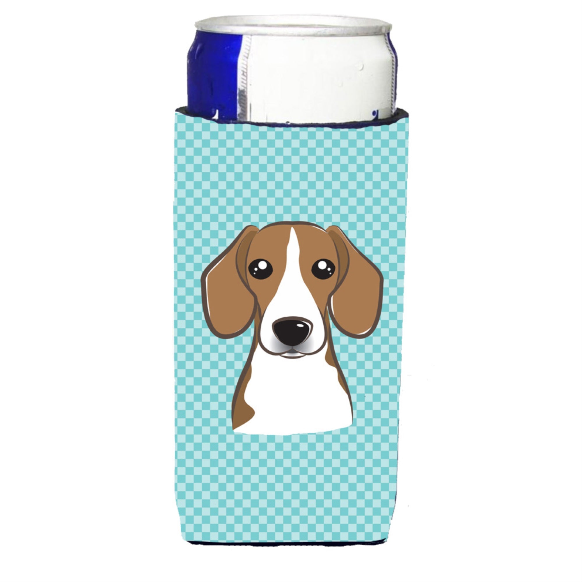 Checkerboard Blue Beagle Ultra Hugger For Slim Cans