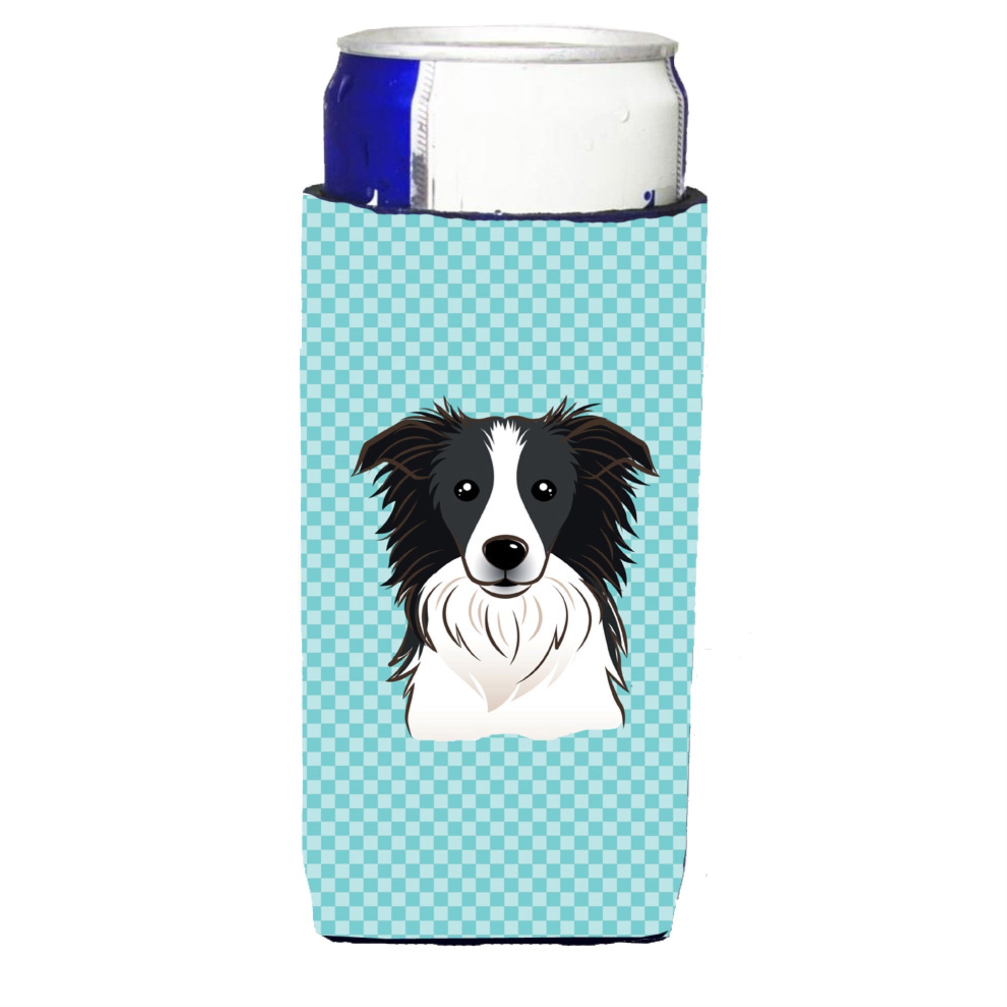 Checkerboard Blue Border Collie Ultra Hugger For Slim Cans