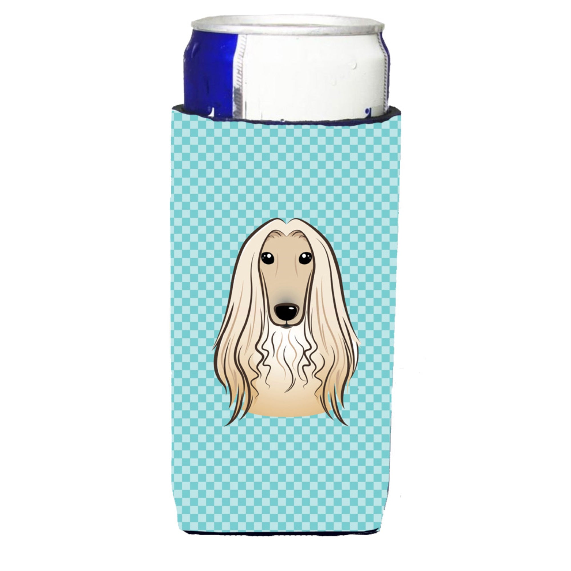Checkerboard Blue Afghan Hound Ultra Hugger For Slim Cans