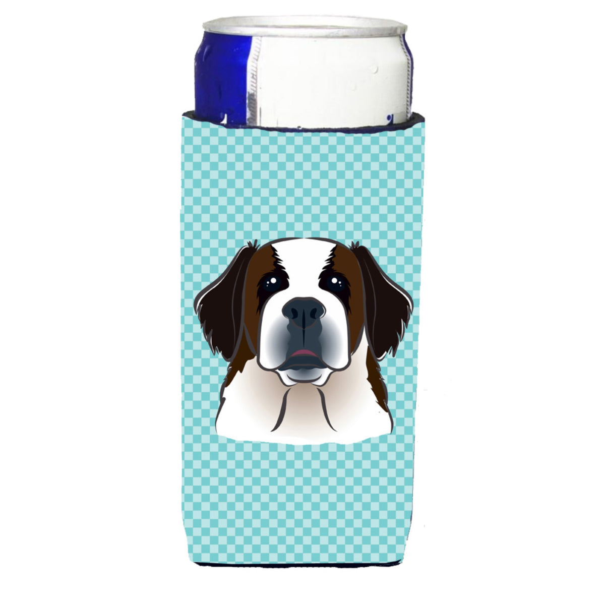 Checkerboard Blue Saint Bernard Ultra Hugger For Slim Cans