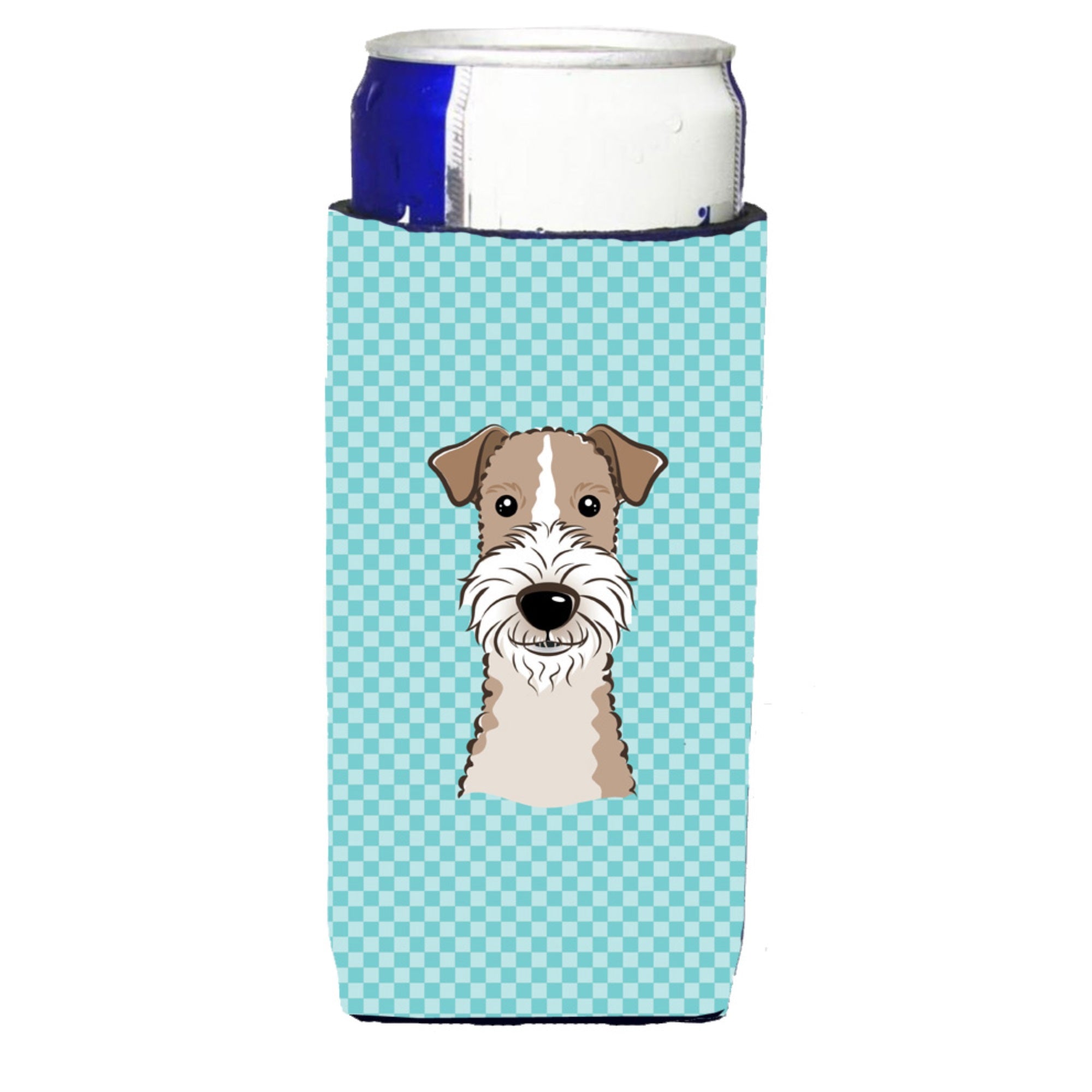 Checkerboard Blue Wire Haired Fox Terrier Ultra Hugger For Slim Cans