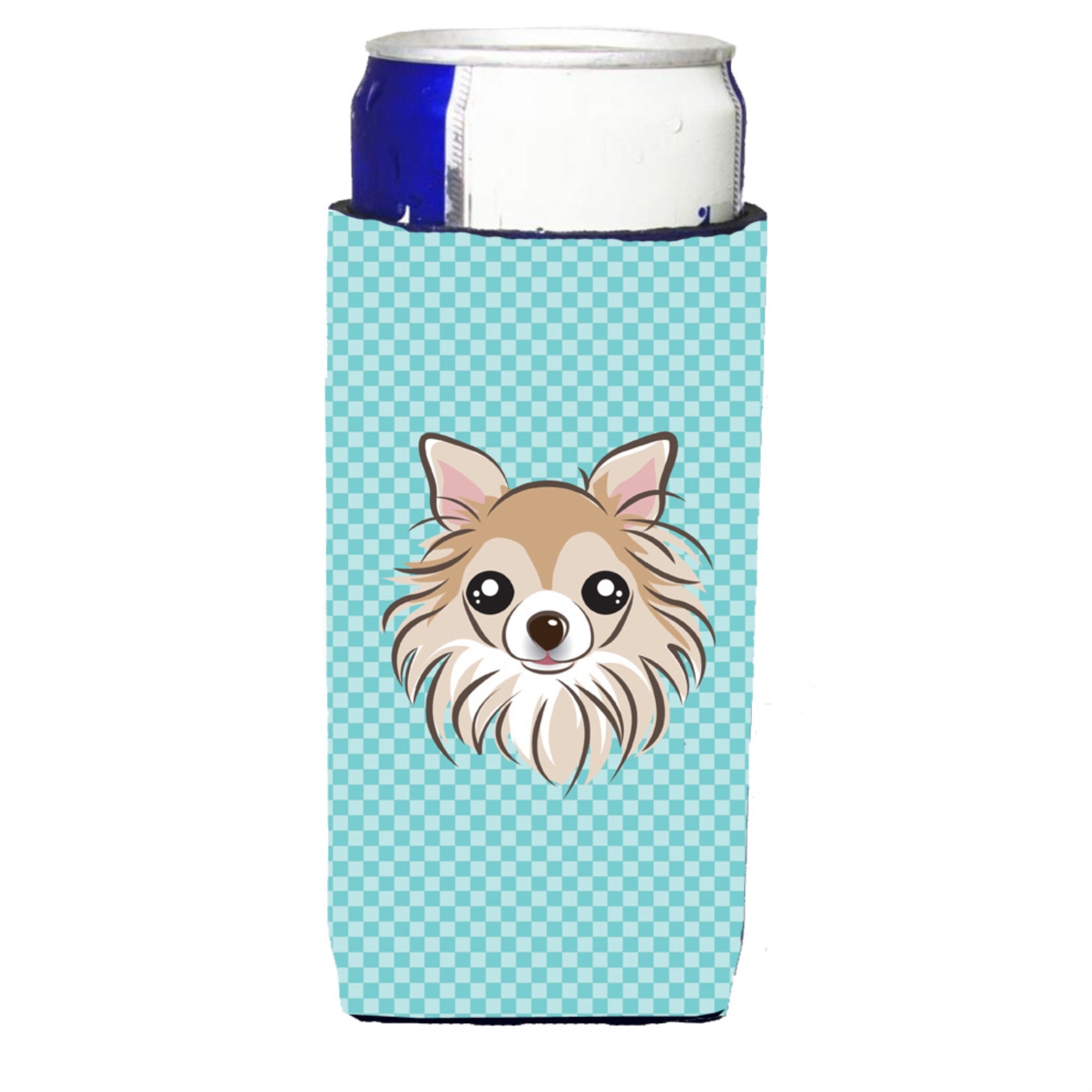 Checkerboard Blue Chihuahua Ultra Hugger For Slim Cans