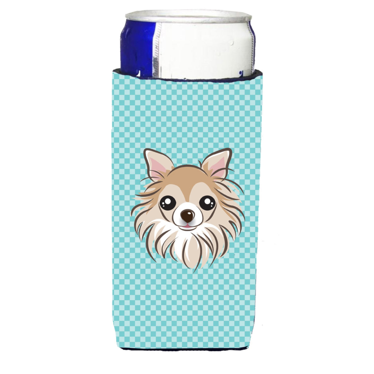 Checkerboard Blue Chihuahua Ultra Hugger For Slim Cans