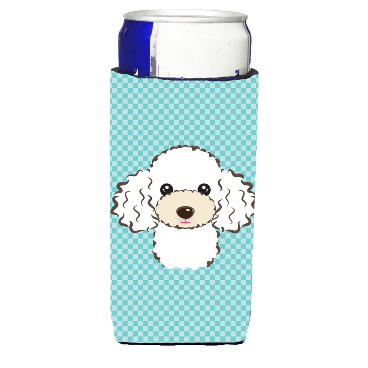 Checkerboard Blue White Poodle Ultra Hugger For Slim Cans