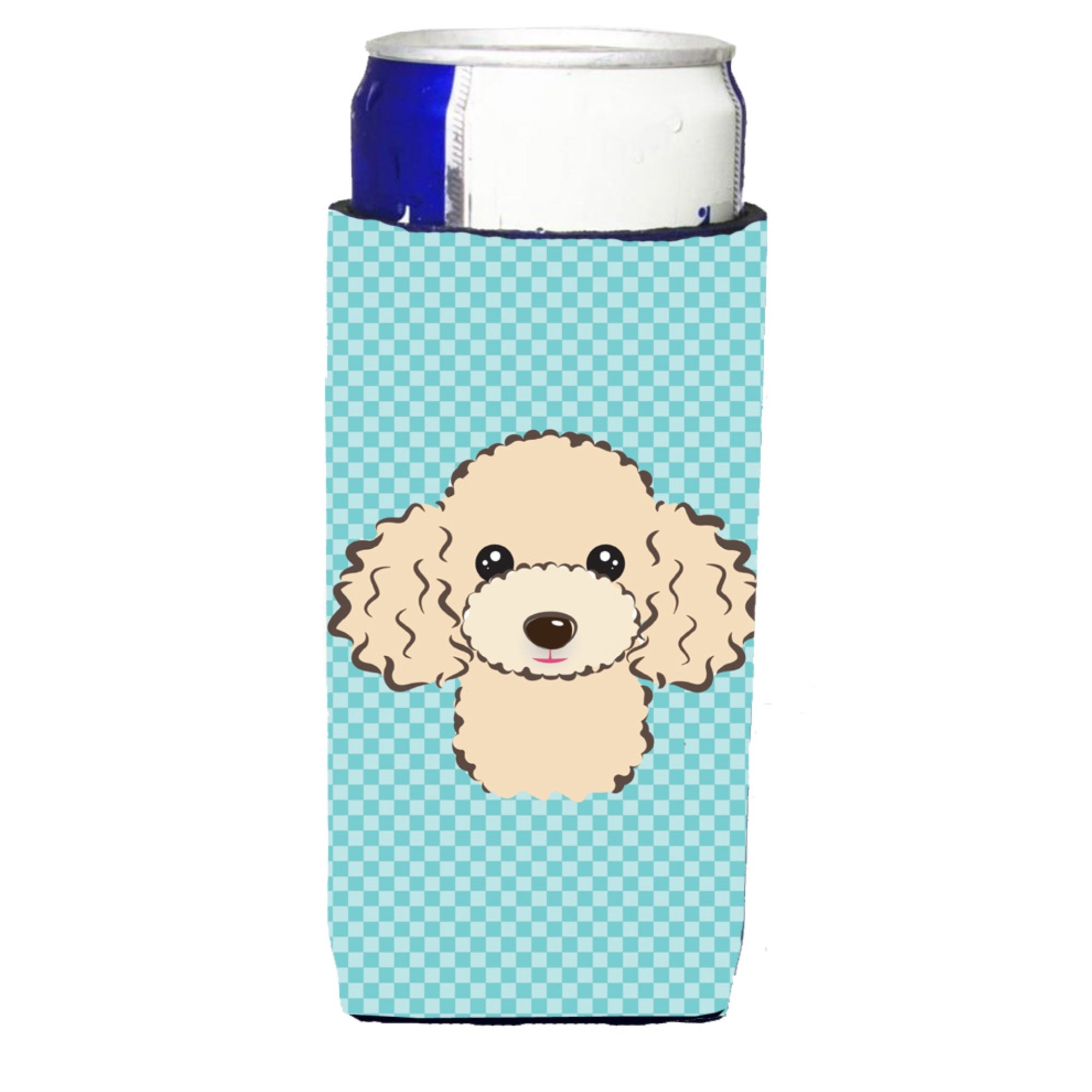 Checkerboard Blue Buff Poodle Ultra Hugger For Slim Cans