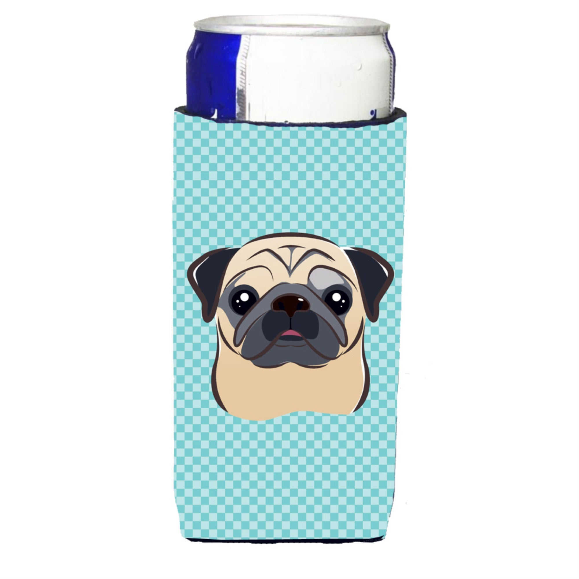 Checkerboard Blue Fawn Pug Ultra Hugger For Slim Cans