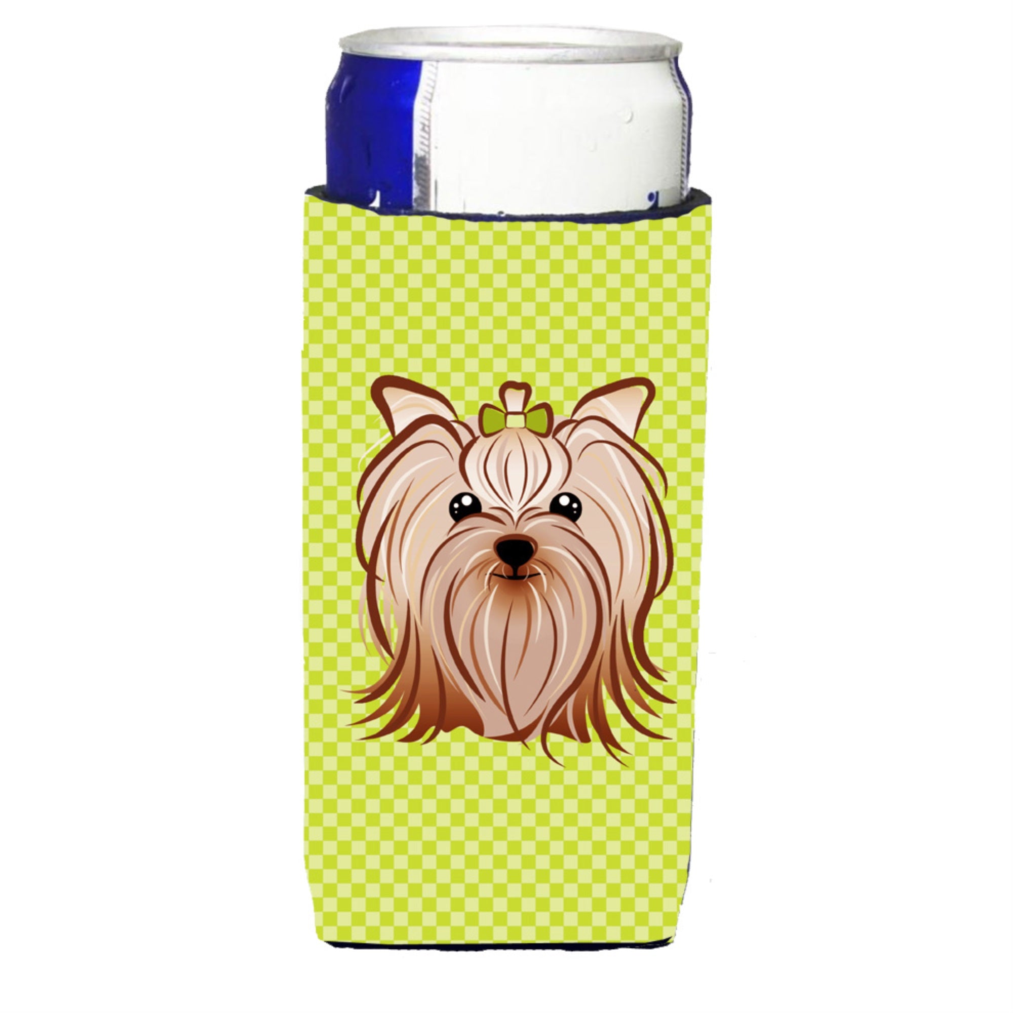 Checkerboard Lime Green Yorkie Yorkishire Terrier Ultra Hugger For Slim Cans