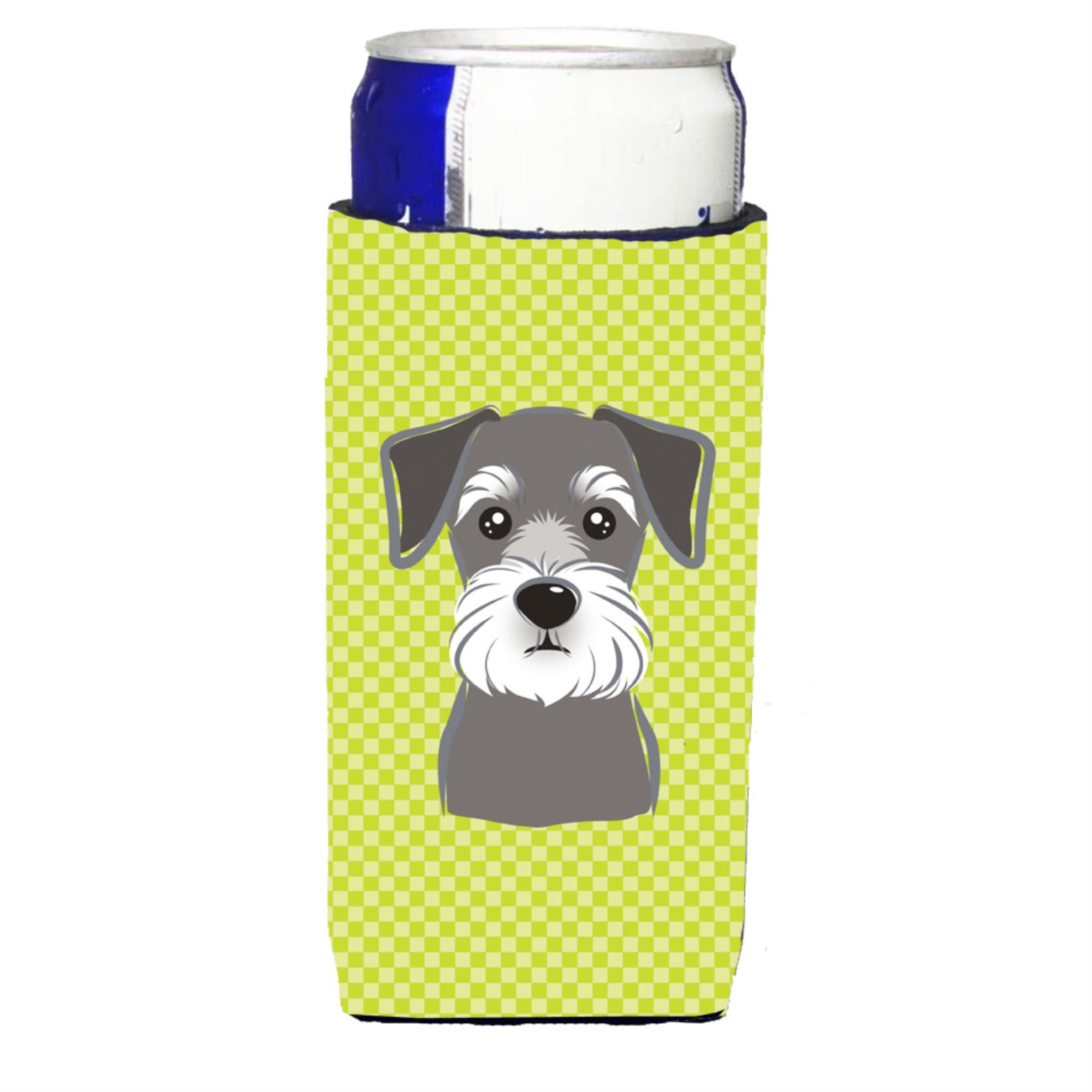 Checkerboard Lime Green Schnauzer Ultra Hugger For Slim Cans