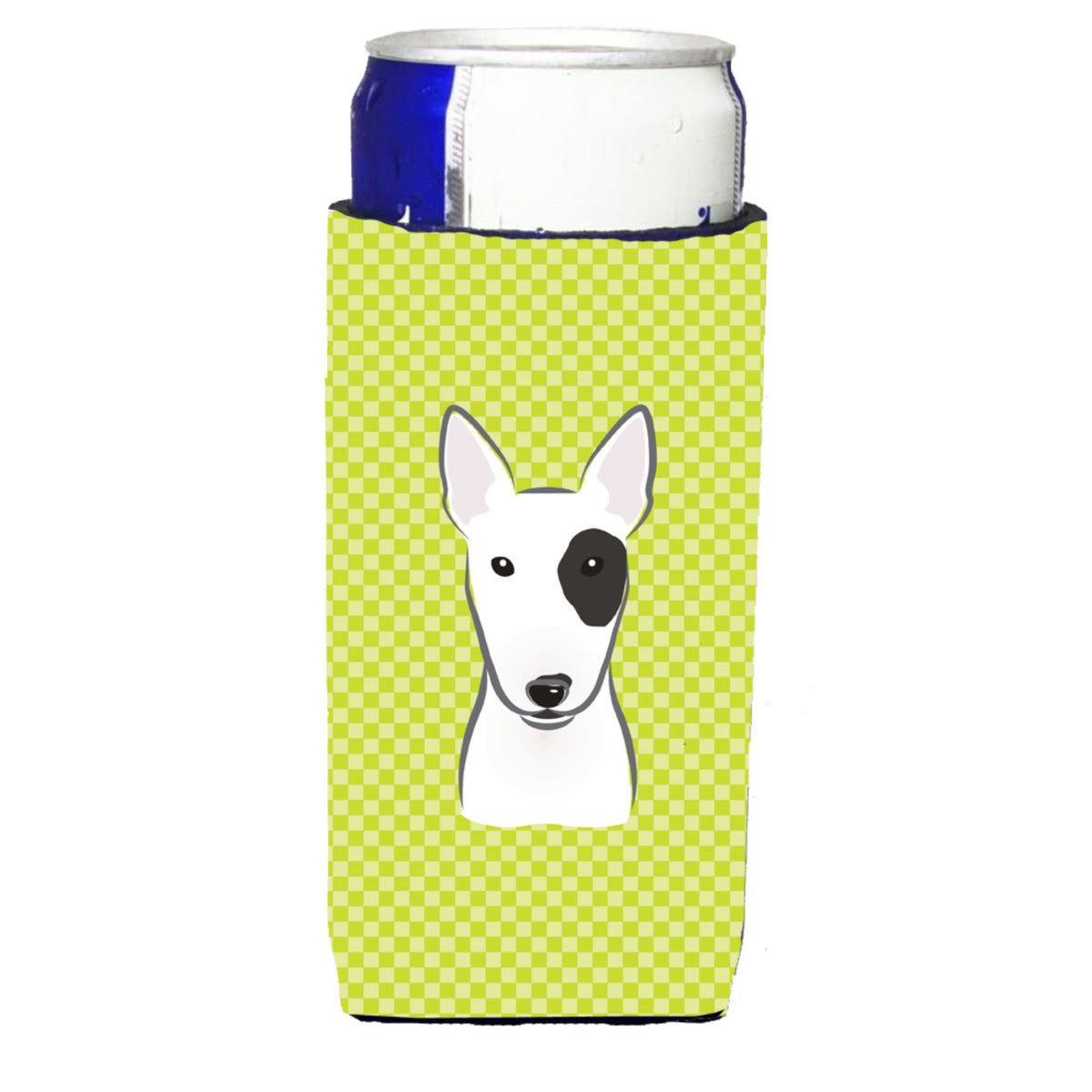 Checkerboard Lime Green Bull Terrier Ultra Hugger For Slim Cans