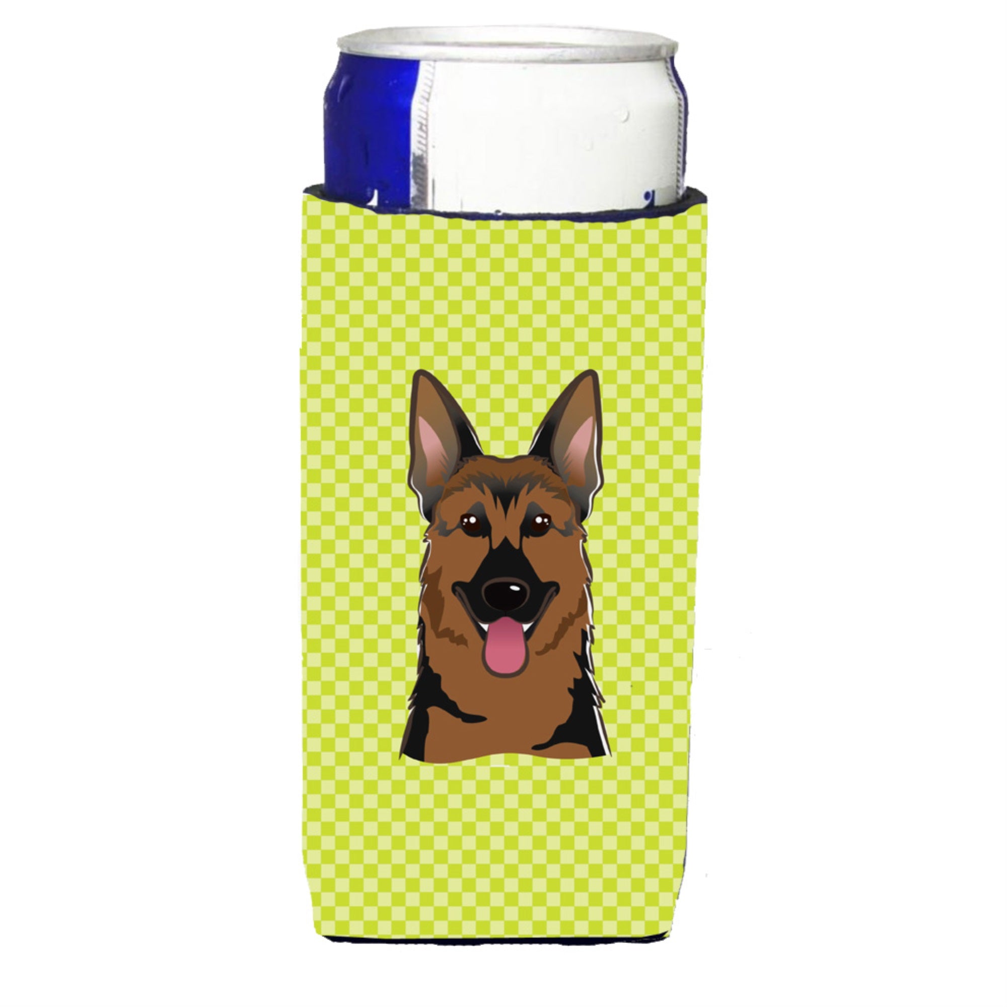 Checkerboard Lime Green German Shepherd Ultra Hugger For Slim Cans