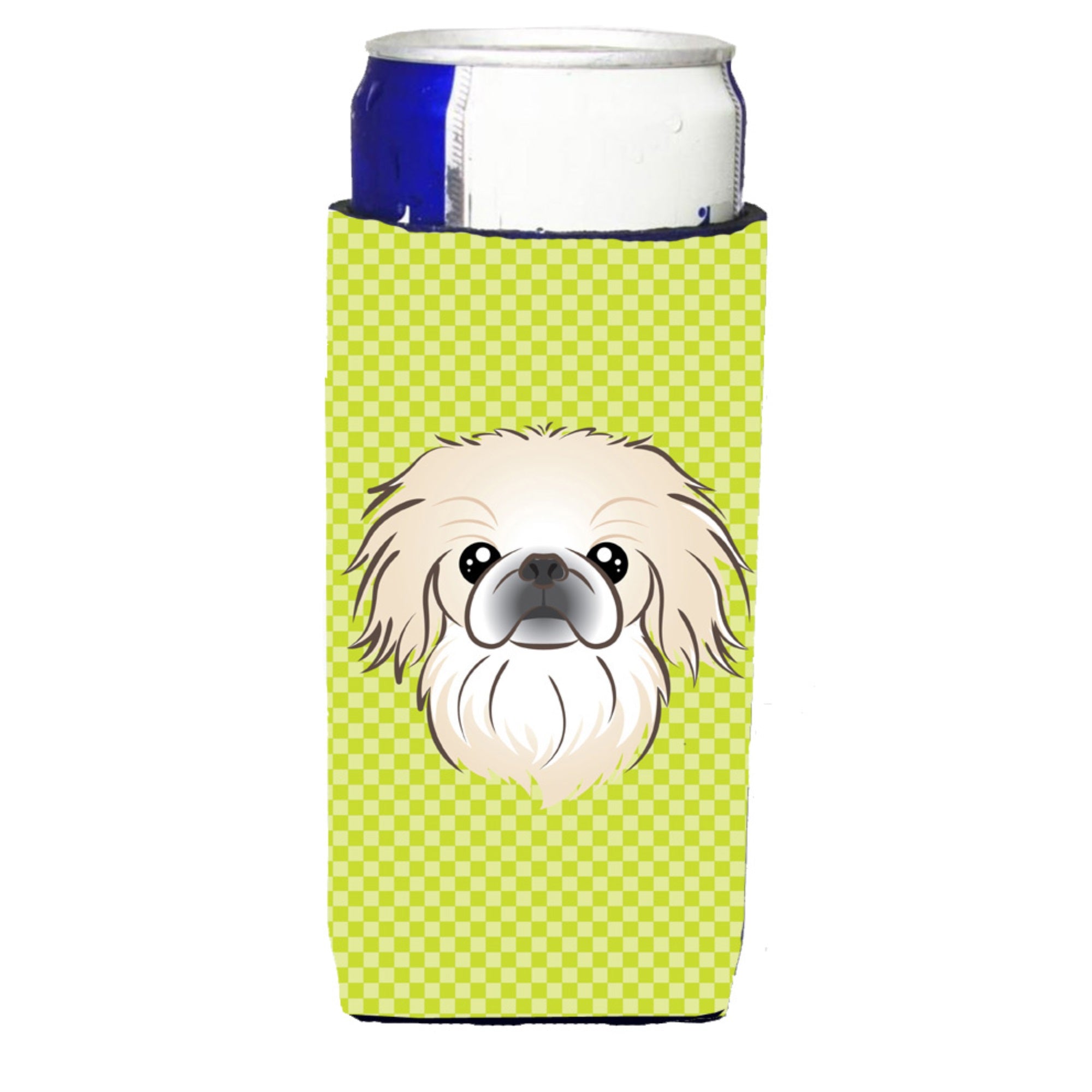 Checkerboard Lime Green Pekingese Ultra Hugger For Slim Cans
