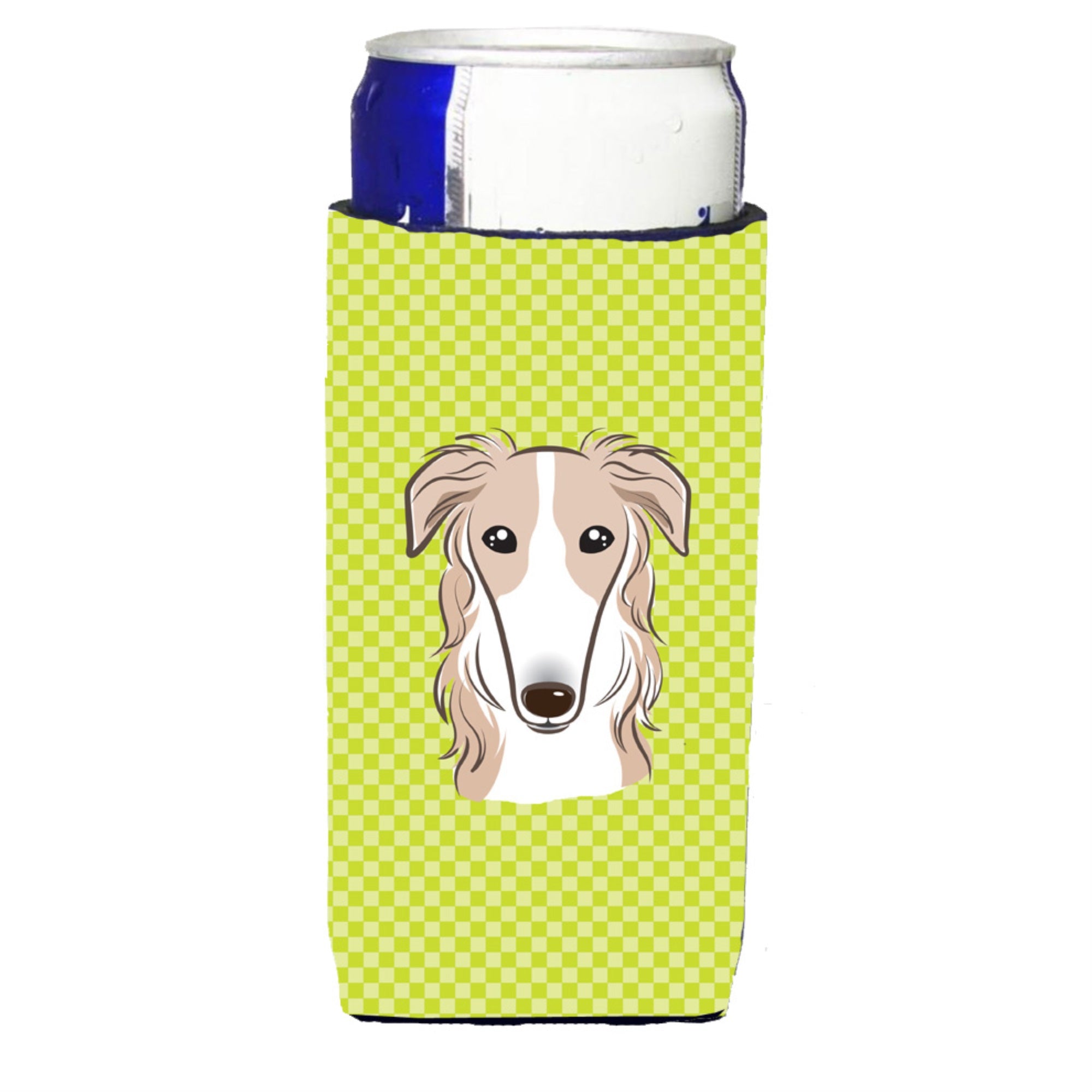 Checkerboard Lime Green Borzoi Ultra Hugger For Slim Cans