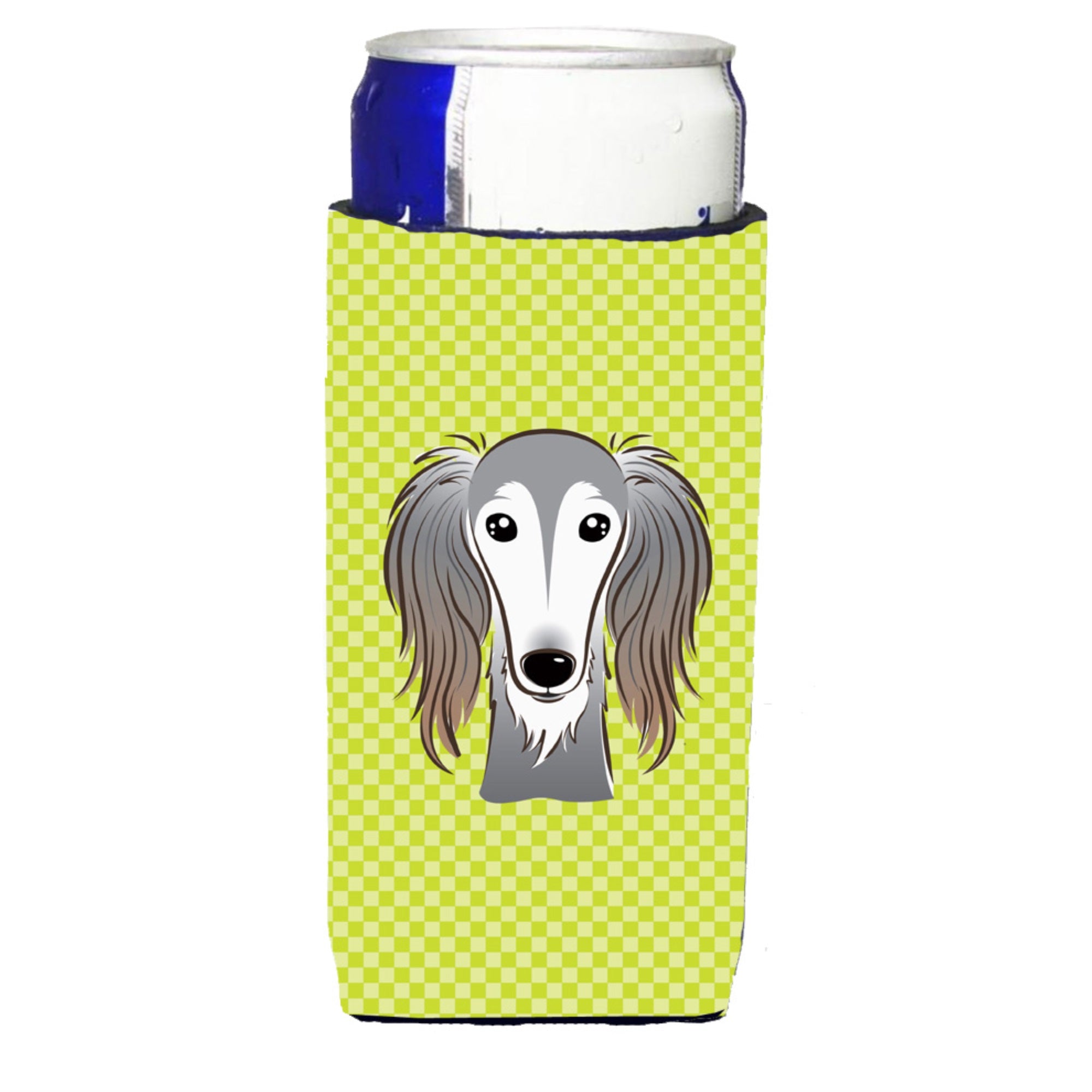 Checkerboard Lime Green Saluki Ultra Hugger For Slim Cans