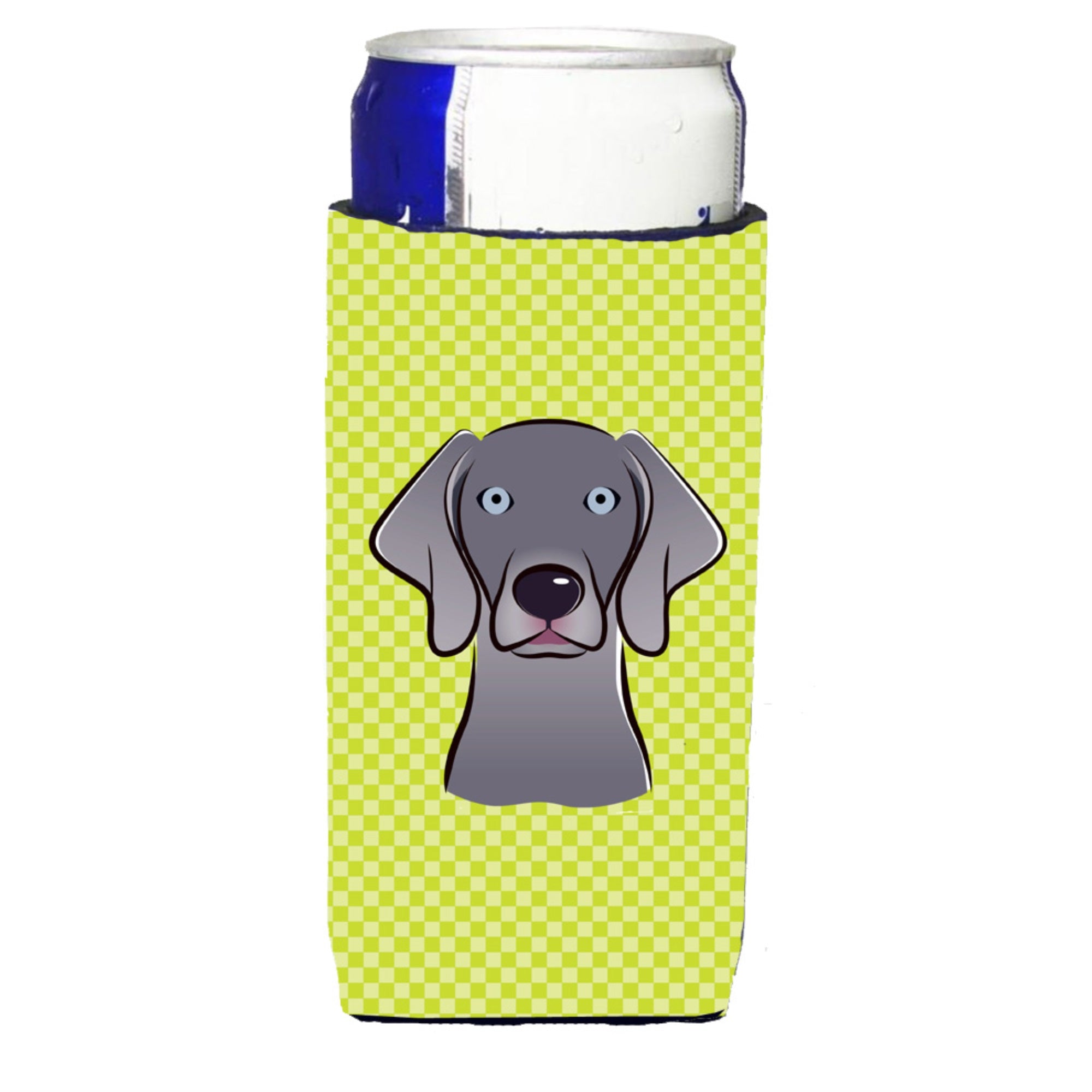 Checkerboard Lime Green Weimaraner Ultra Hugger For Slim Cans