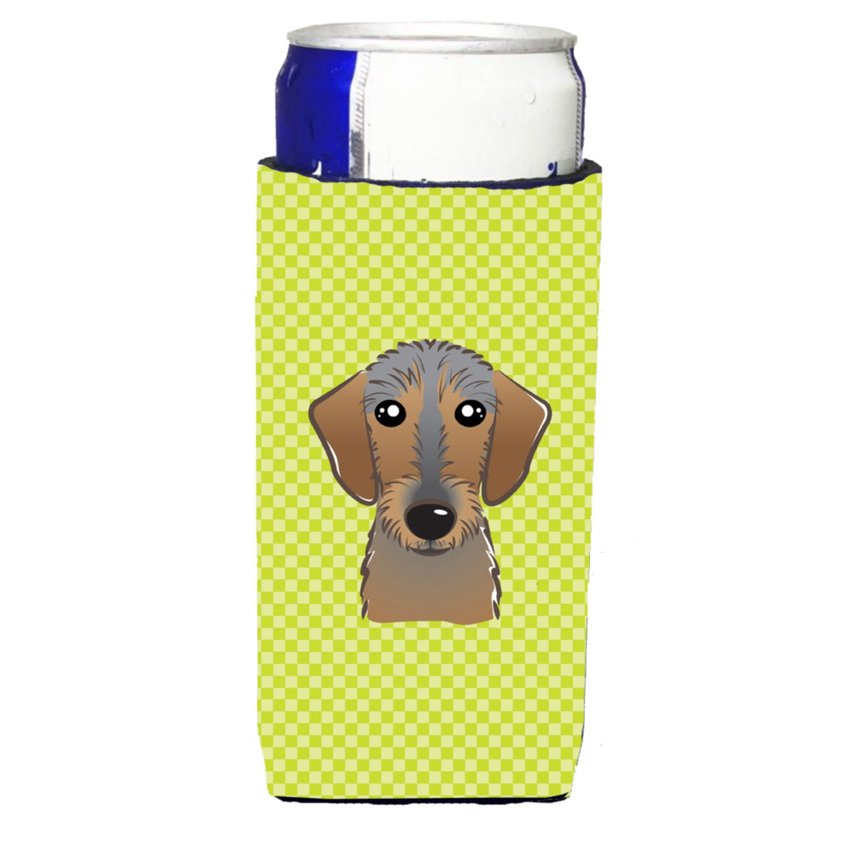 Checkerboard Lime Green Wirehaired Dachshund Ultra Hugger For Slim Cans