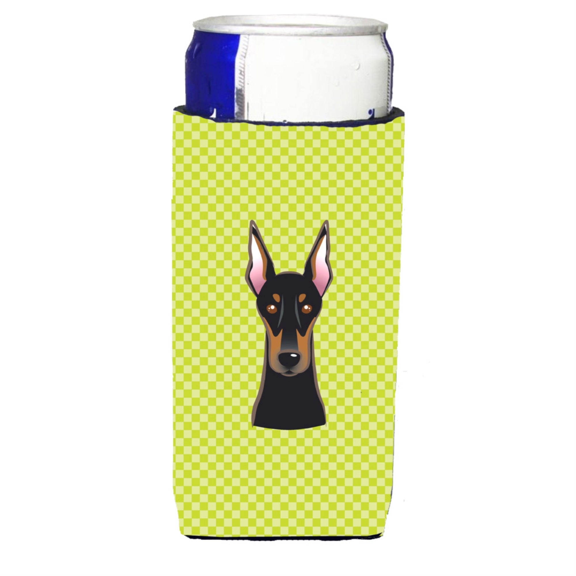 Checkerboard Lime Green Doberman Ultra Hugger For Slim Cans