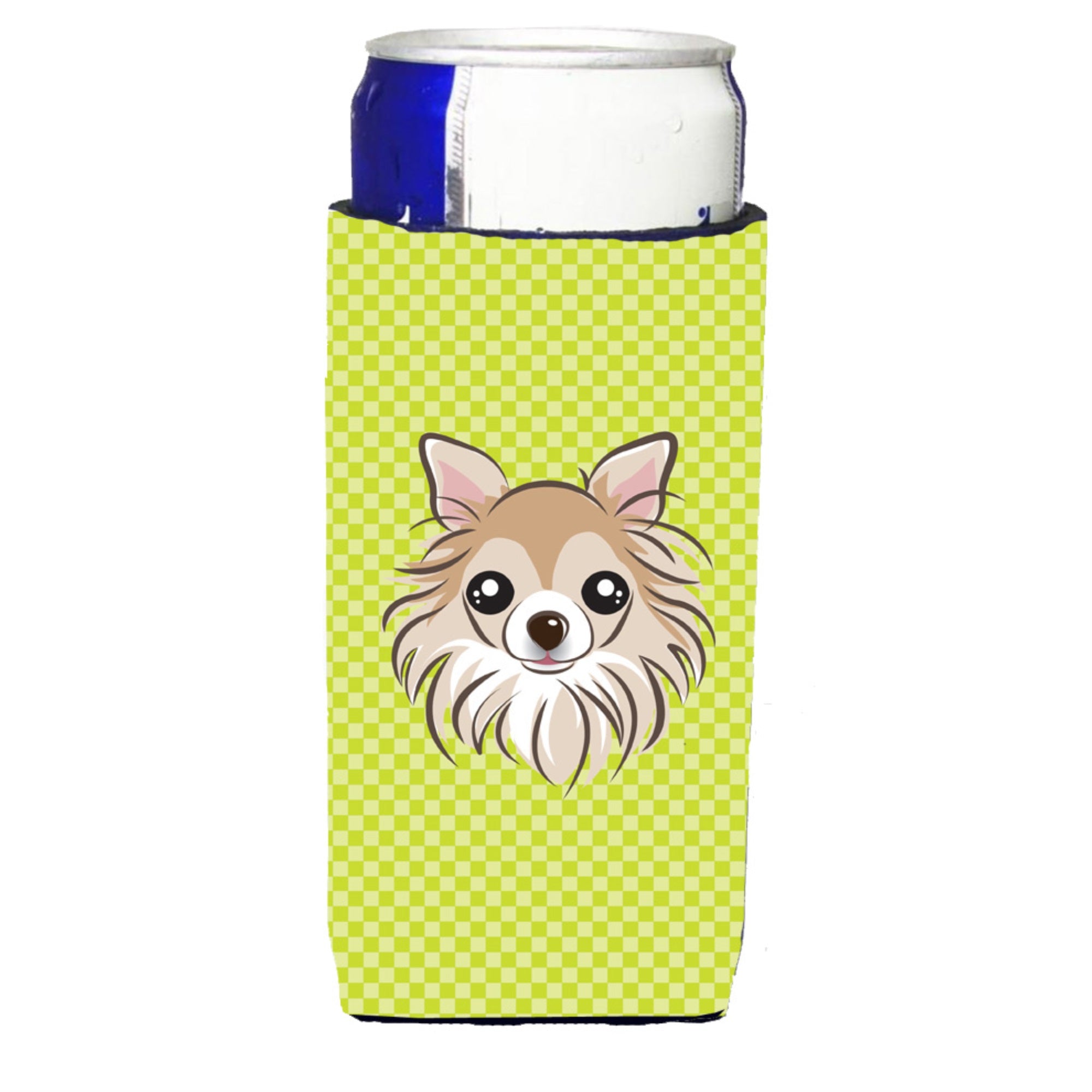 Checkerboard Lime Green Chihuahua Ultra Hugger For Slim Cans