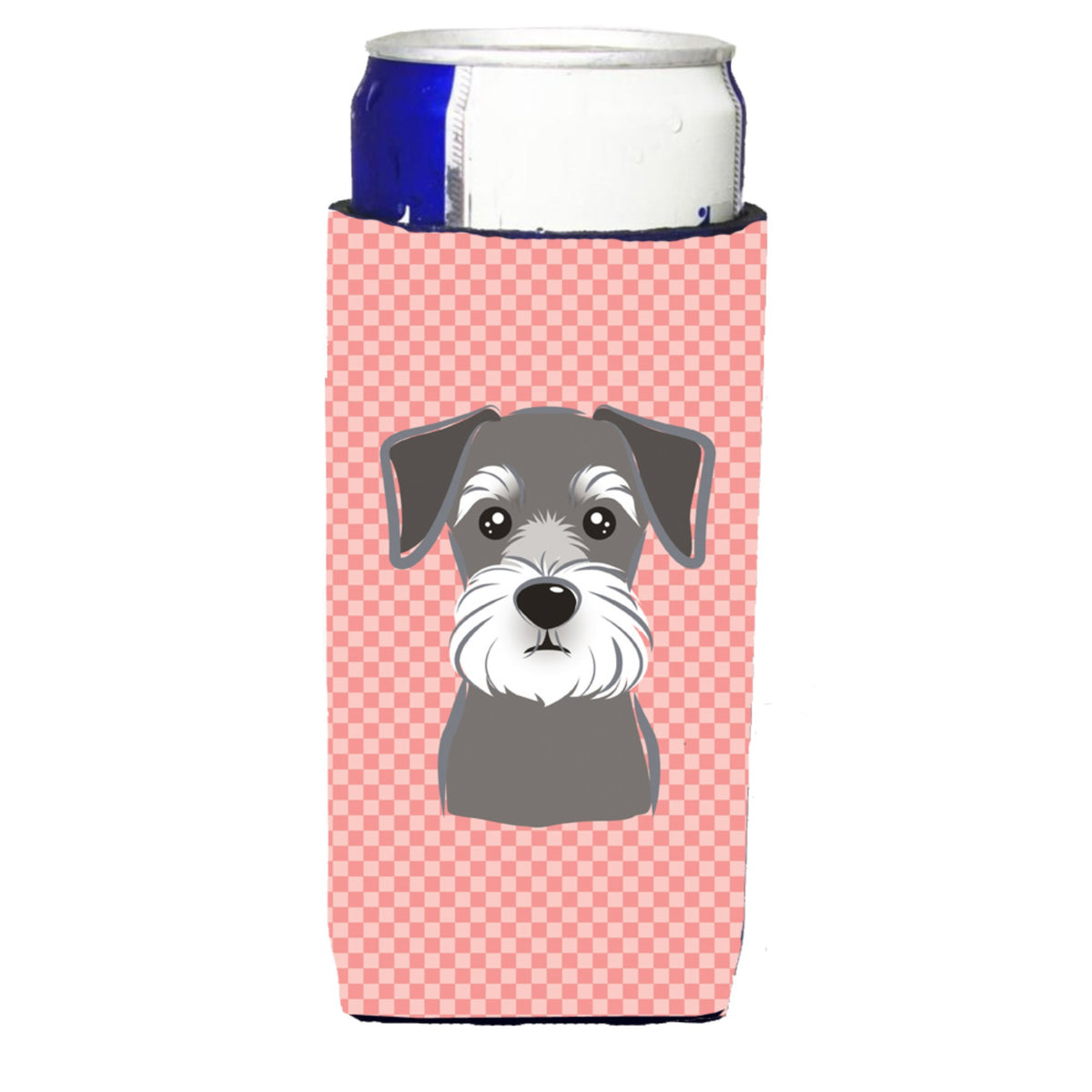 Checkerboard Pink Schnauzer Ultra Hugger For Slim Cans