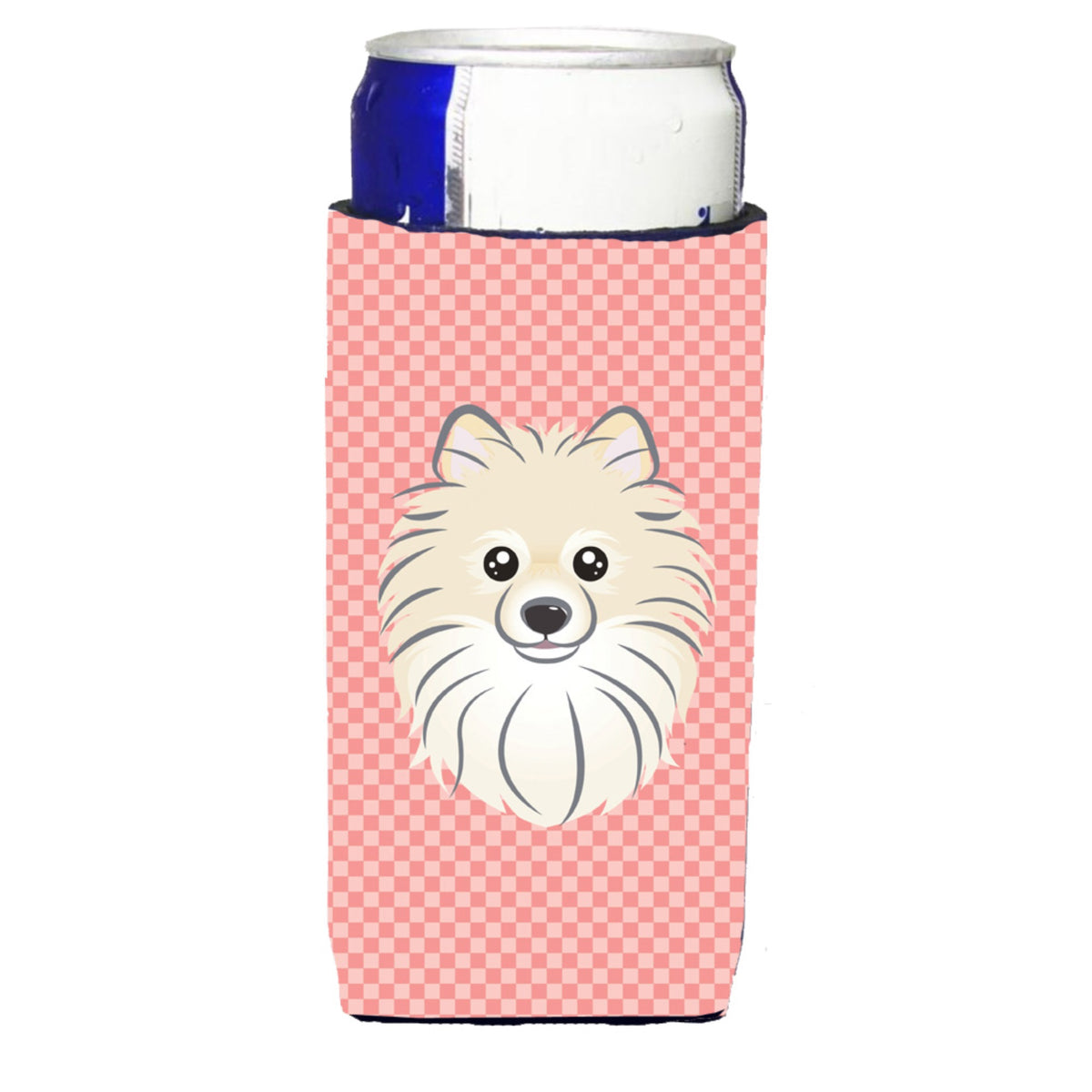 Checkerboard Pink Pomeranian Ultra Hugger For Slim Cans