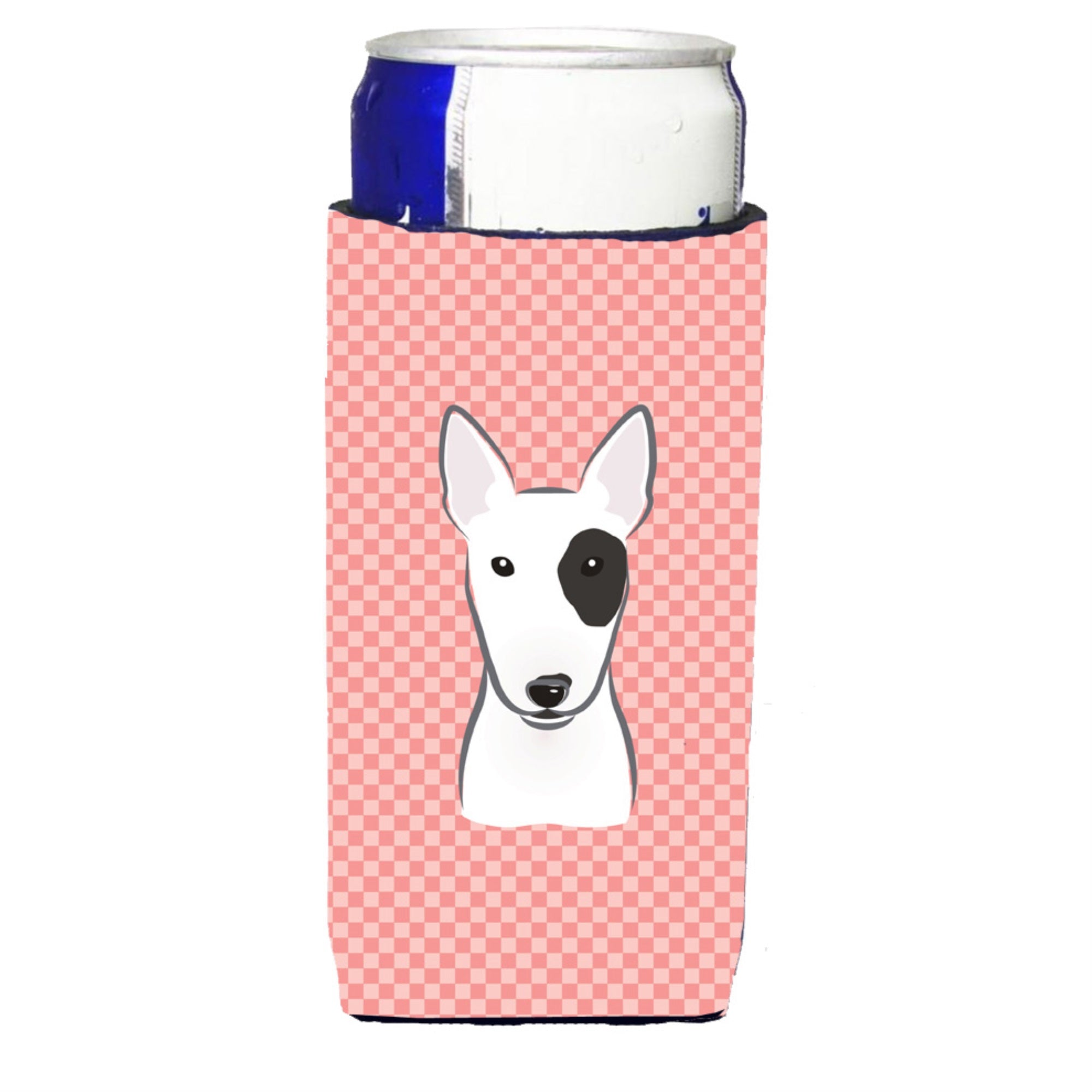 Checkerboard Pink Bull Terrier Ultra Hugger For Slim Cans